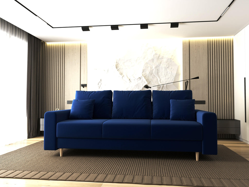 Canapea extensibilă dumonde cu ladă de depozitare si sezut confortabil din spuma high-density, Kronos Royal Albastru 210x100 cm