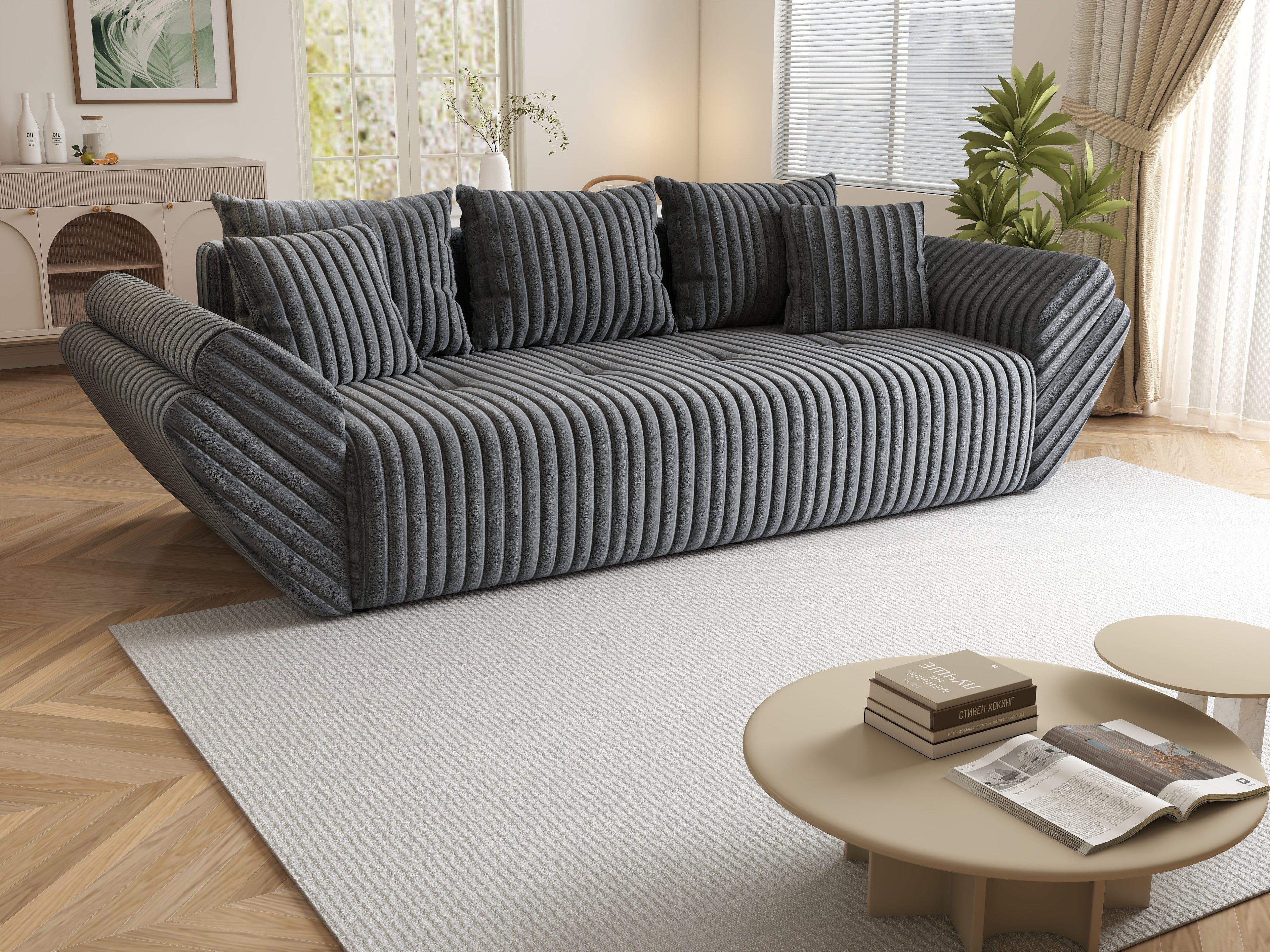 Canapea extensibilă dumonde cu ladă de depozitare si sezut confortabil din spuma high-density, Berlin Ambience Grey 250x100 cm