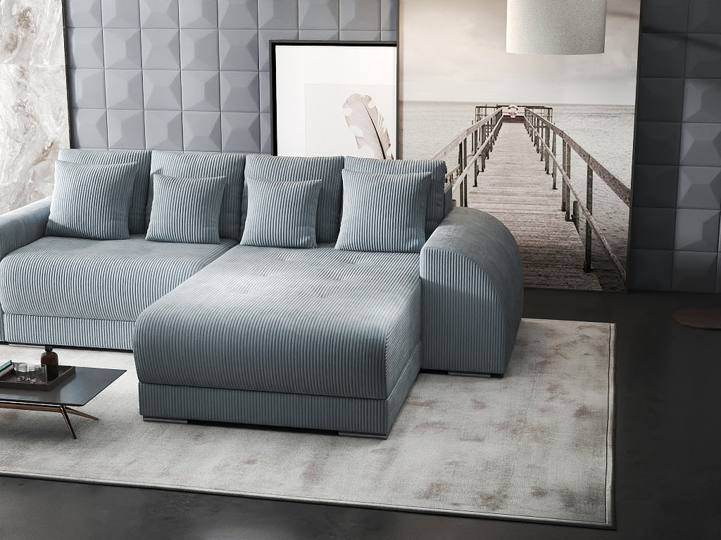 Colțar extensibil dumonde cu ladă de depozitare si sezut confortabil din spuma high-density, Verona Zoom Gri II 290x185 cm