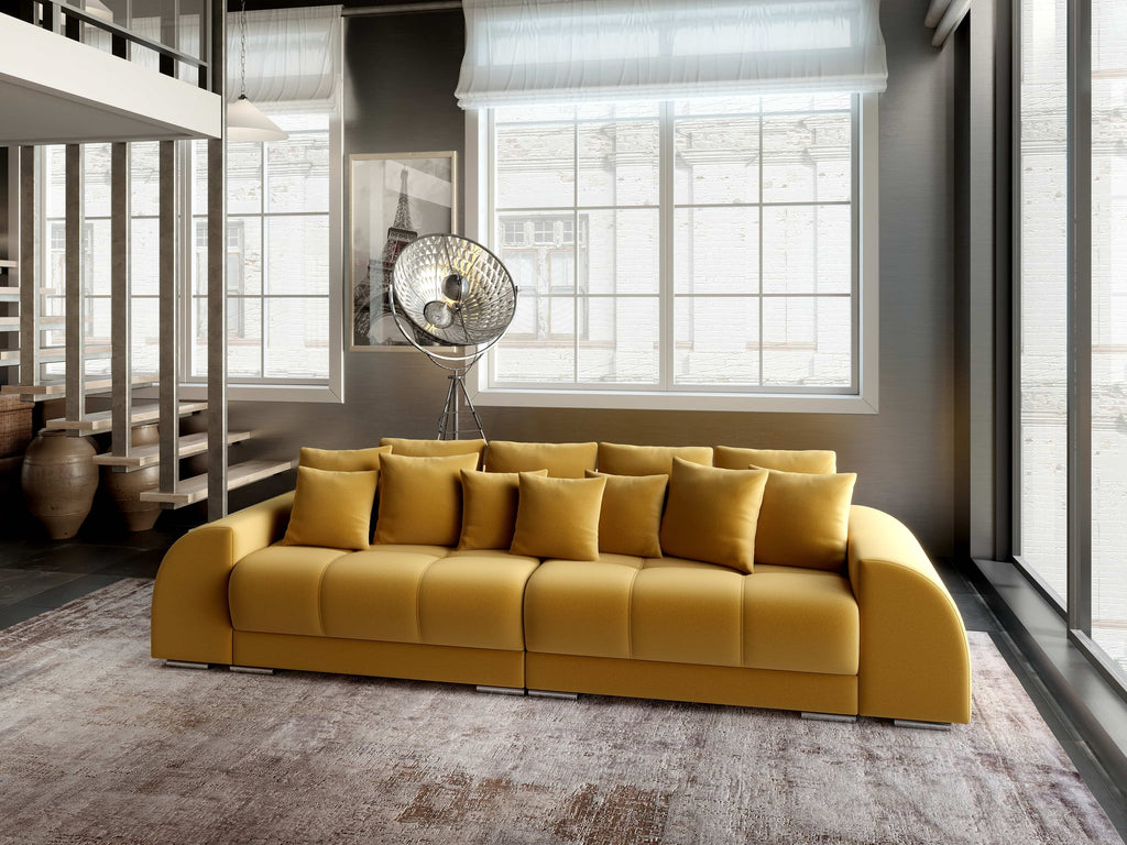 Canapea extensibilă dumonde cu 2 lăzi de depozitare si sezut confortabil din spuma high-density, Verona Royal Mustar 310x100 cm