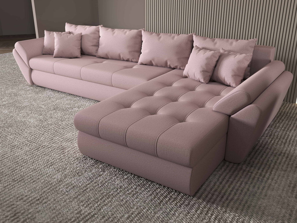 Colțar extensibil dumonde cu ladă de depozitare si sezut confortabil din spuma high-density, Loana XL Enjoy Flamingo II 335x185 cm