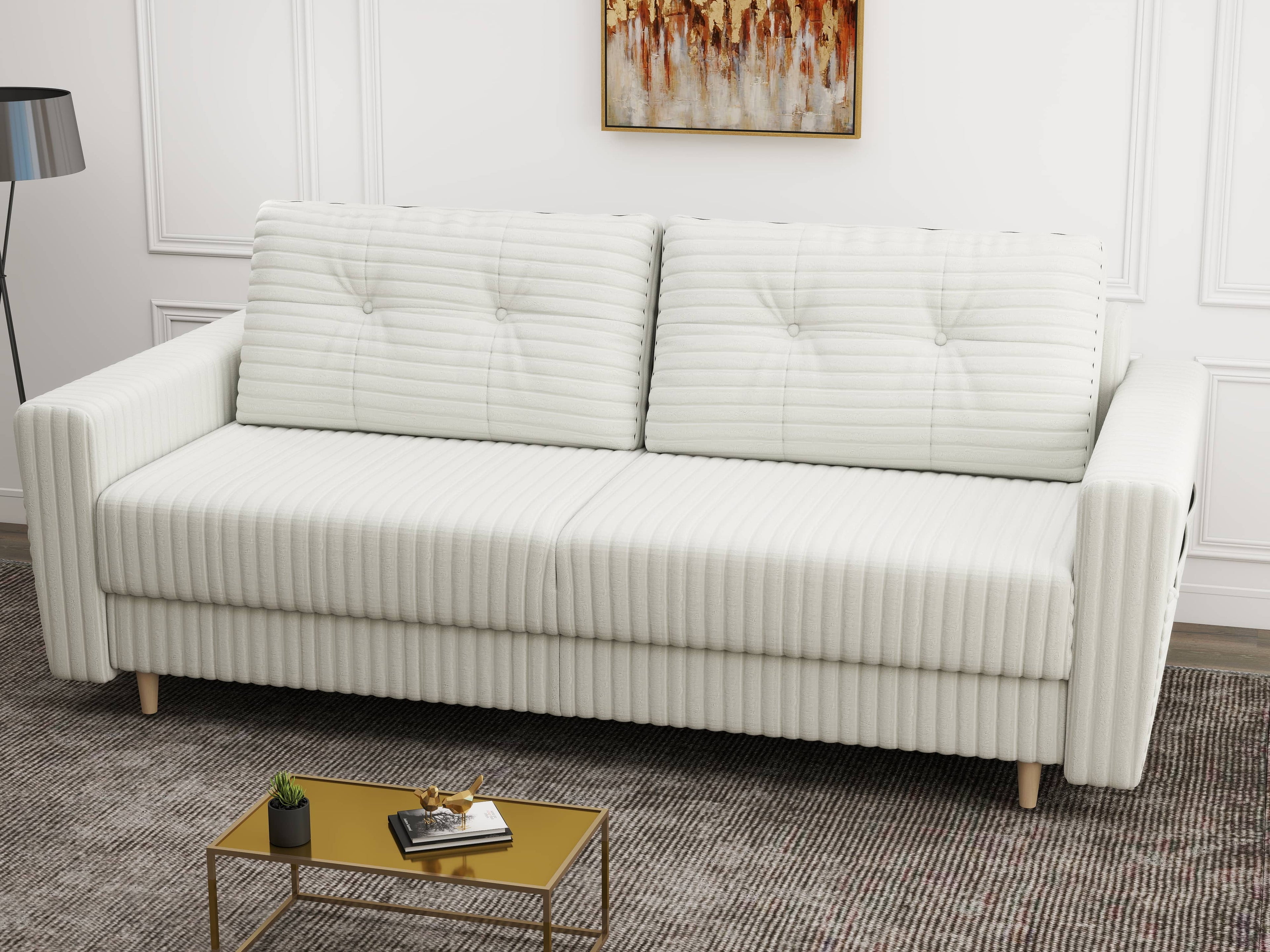 Canapea extensibilă dumonde cu ladă de depozitare si sezut confortabil din spuma high-density, Summer Ambience Ivory 225x100 cm