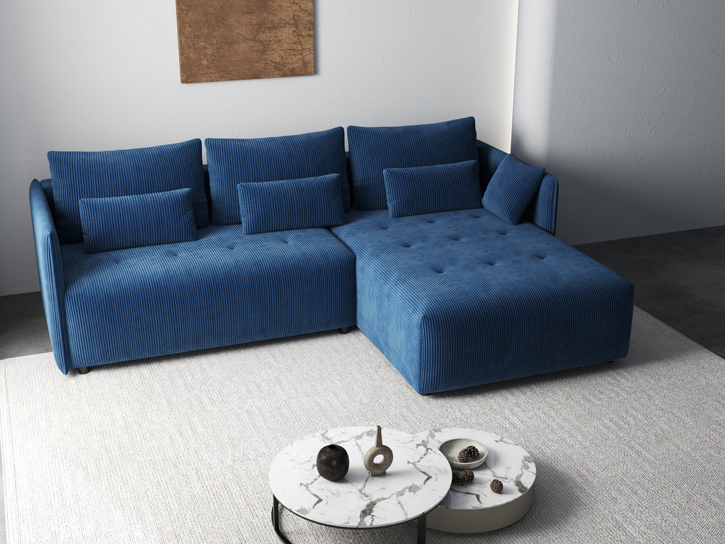 Colțar extensibil dumonde cu ladă de depozitare si sezut confortabil din spuma high-density, Malta Zoom Blue 235x185 cm