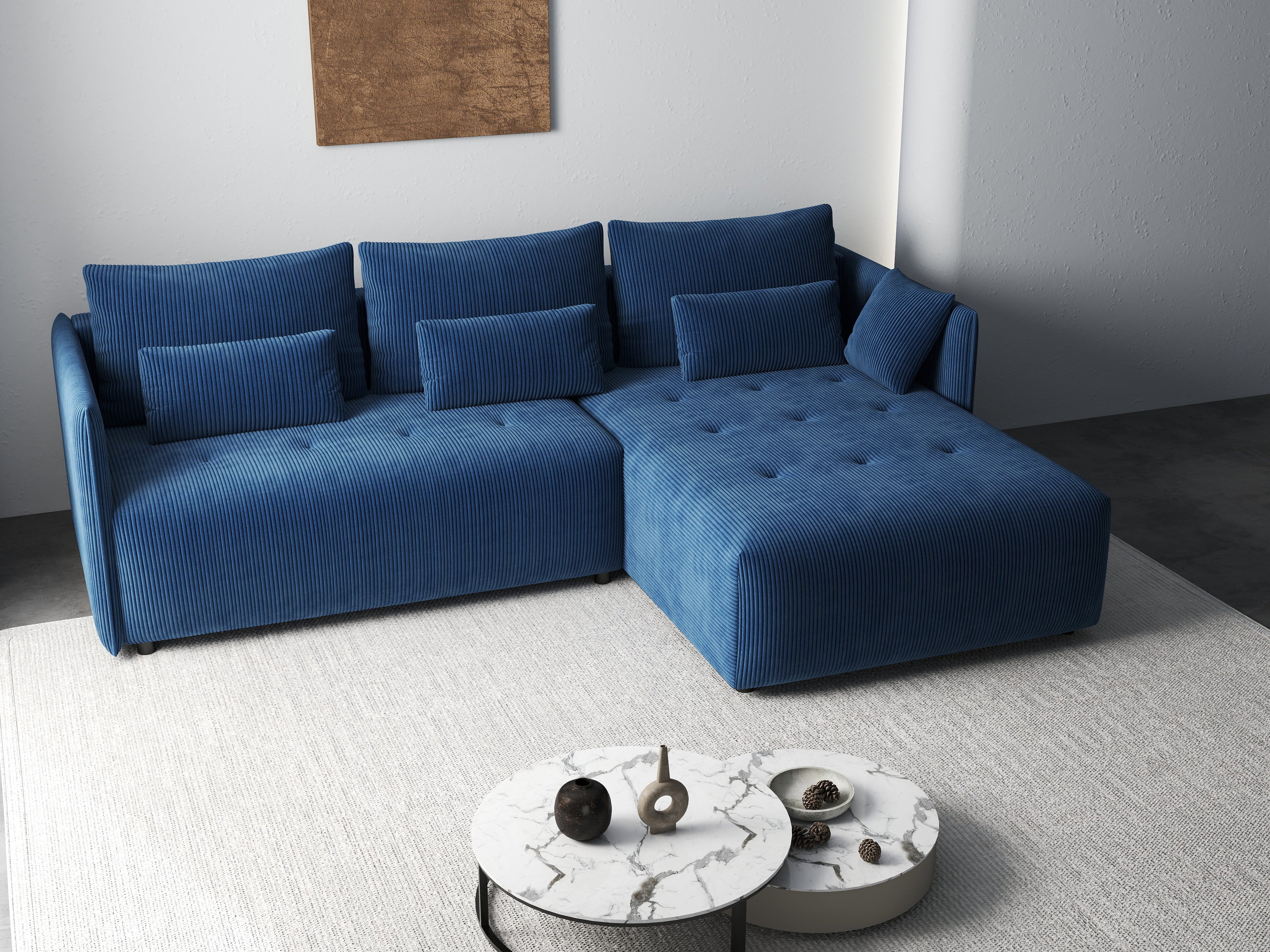 Colțar extensibil dumonde cu ladă de depozitare si sezut confortabil din spuma high-density, Malta Zoom Blue 235x185 cm