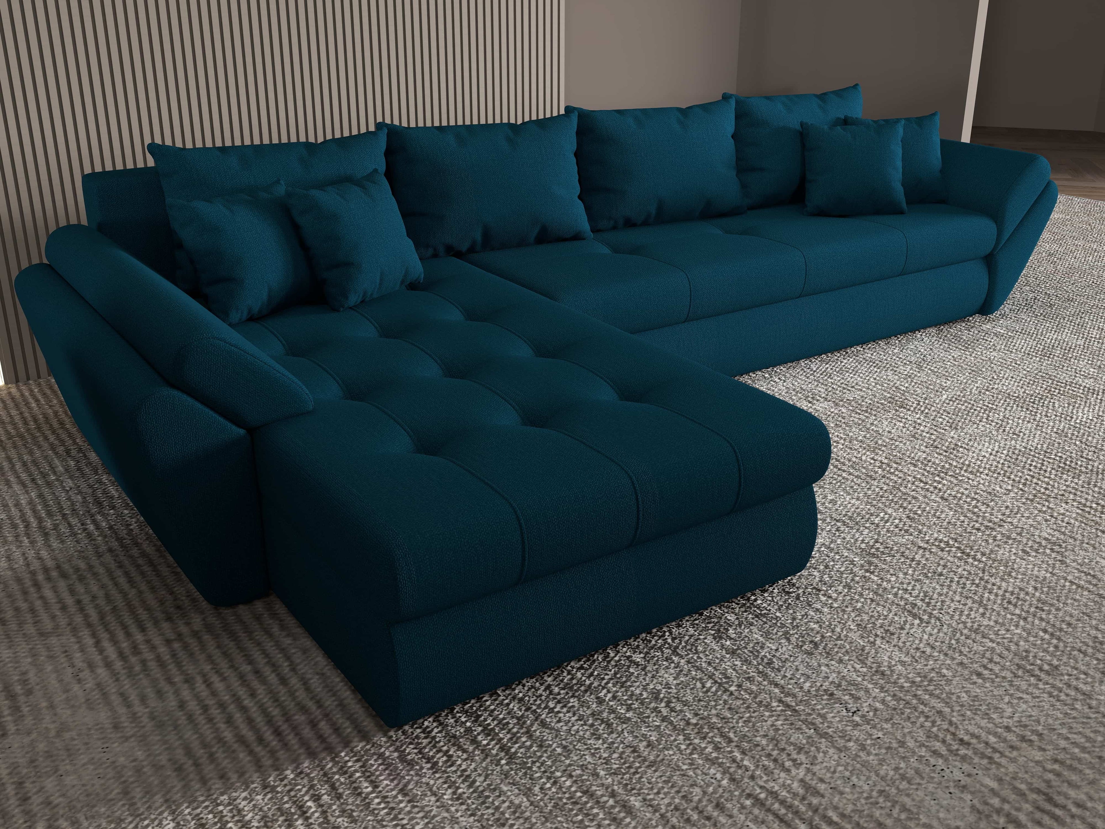 Colțar extensibil dumonde cu ladă de depozitare si sezut confortabil din spuma high-density, Loana XL Enjoy Petrol 335x185 cm