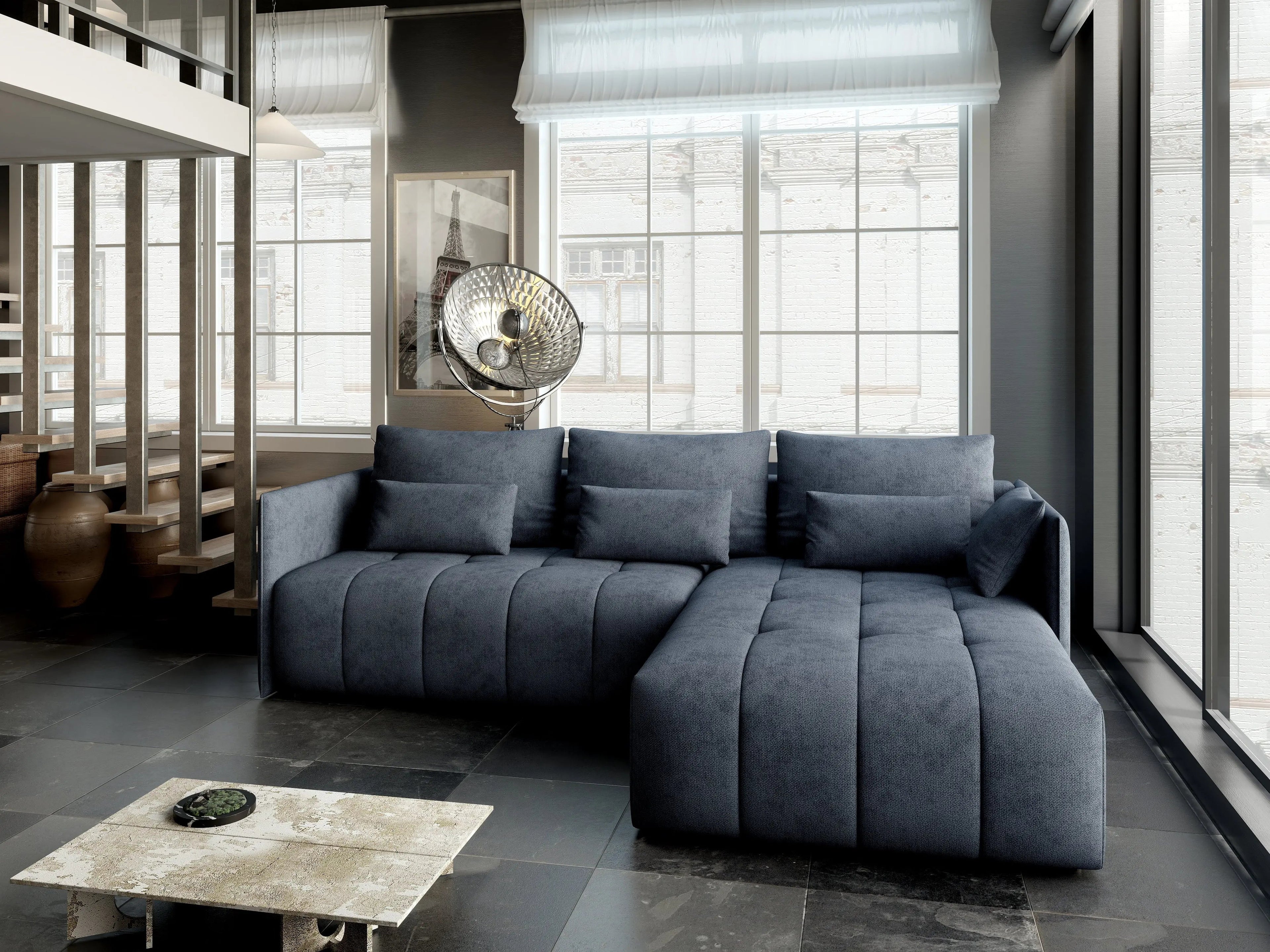 Colțar extensibil dumonde cu ladă de depozitare si sezut confortabil din spuma high-density, Malta Enjoy Antracit II 235x185 cm