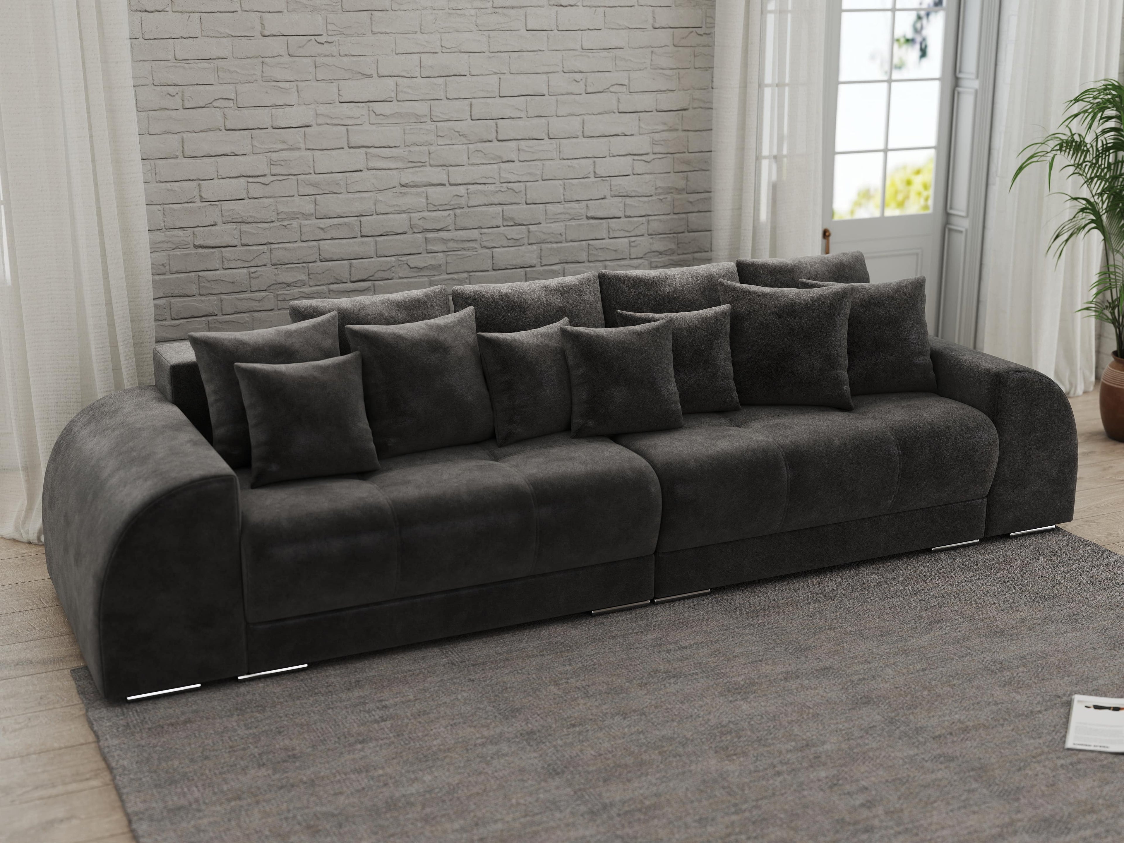 Canapea extensibilă dumonde cu 2 lăzi de depozitare si sezut confortabil din spuma high-density, Verona Tobago Anthracit 310x100 cm