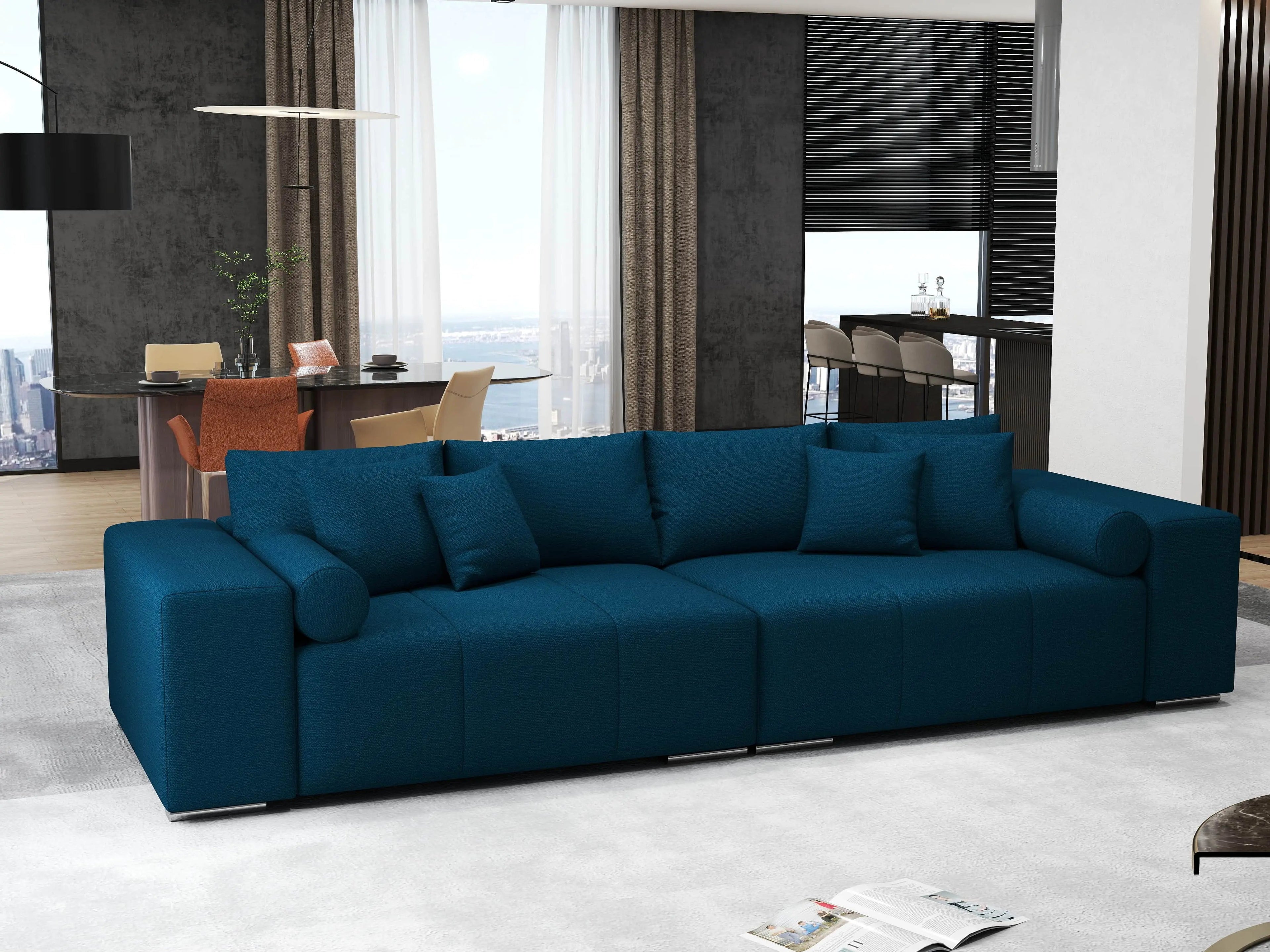 Canapea extensibilă dumonde cu ladă de depozitare si sezut confortabil din spuma high-density, Marbela Enjoy Petrol XXL 295x100 cm