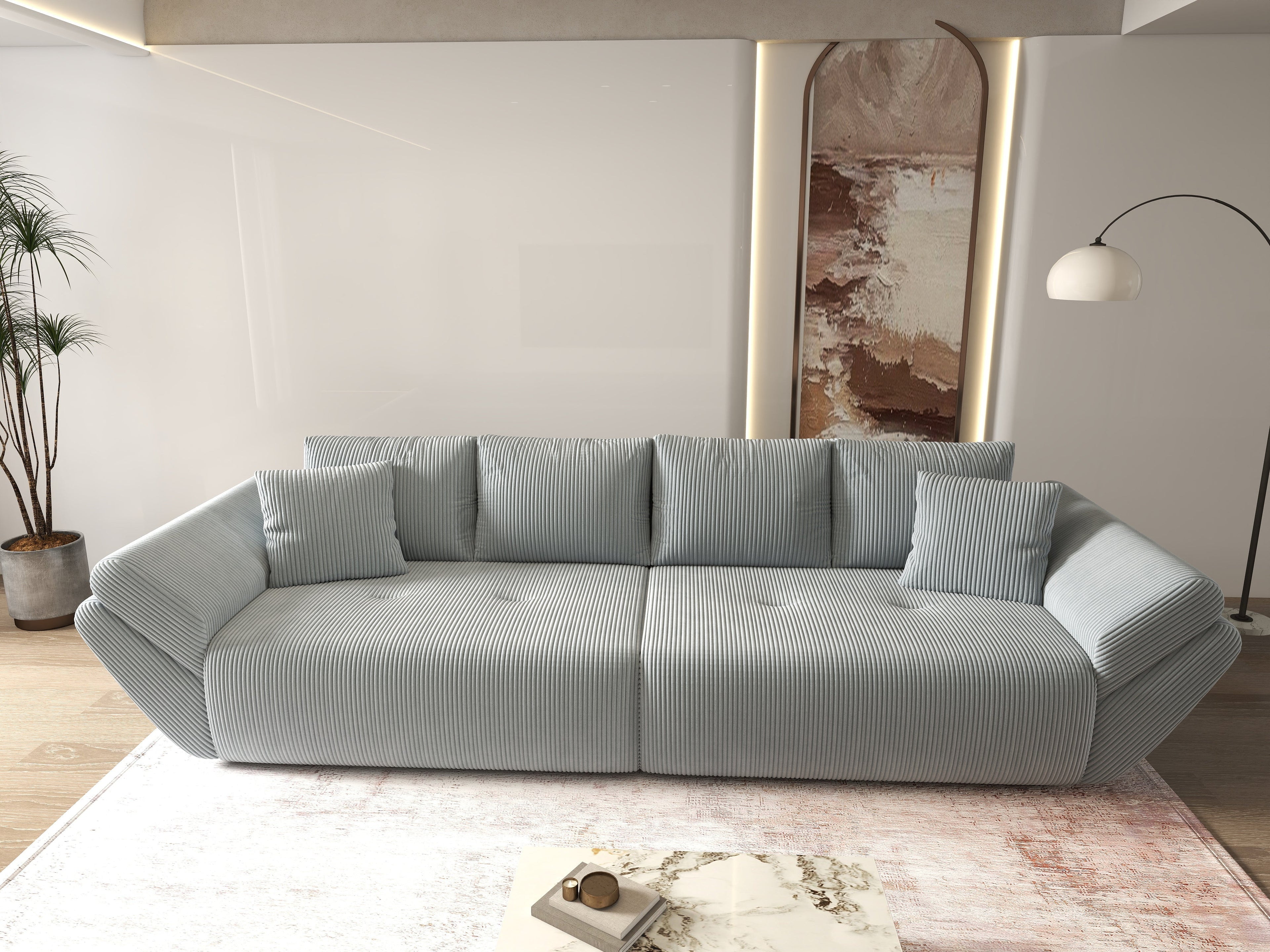 Canapea extensibilă dumonde cu ladă de depozitare si sezut confortabil din spuma high-density, Berlin Zoom Gri 300x100 cm