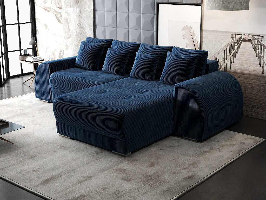 Colțar extensibil dumonde cu ladă de depozitare si sezut confortabil din spuma high-density, Verona Zoom Albastru II 290x185 cm