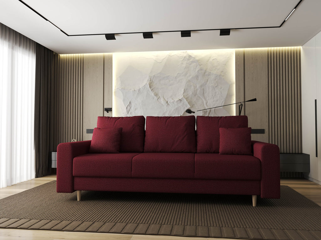 Canapea extensibilă dumonde cu ladă de depozitare si sezut confortabil din spuma high-density, Kronos Enjoy Rosu 210x100 cm
