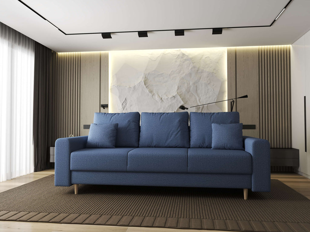 Canapea extensibilă dumonde cu ladă de depozitare si sezut confortabil din spuma high-density, Kronos Enjoy Albastru 210x100 cm