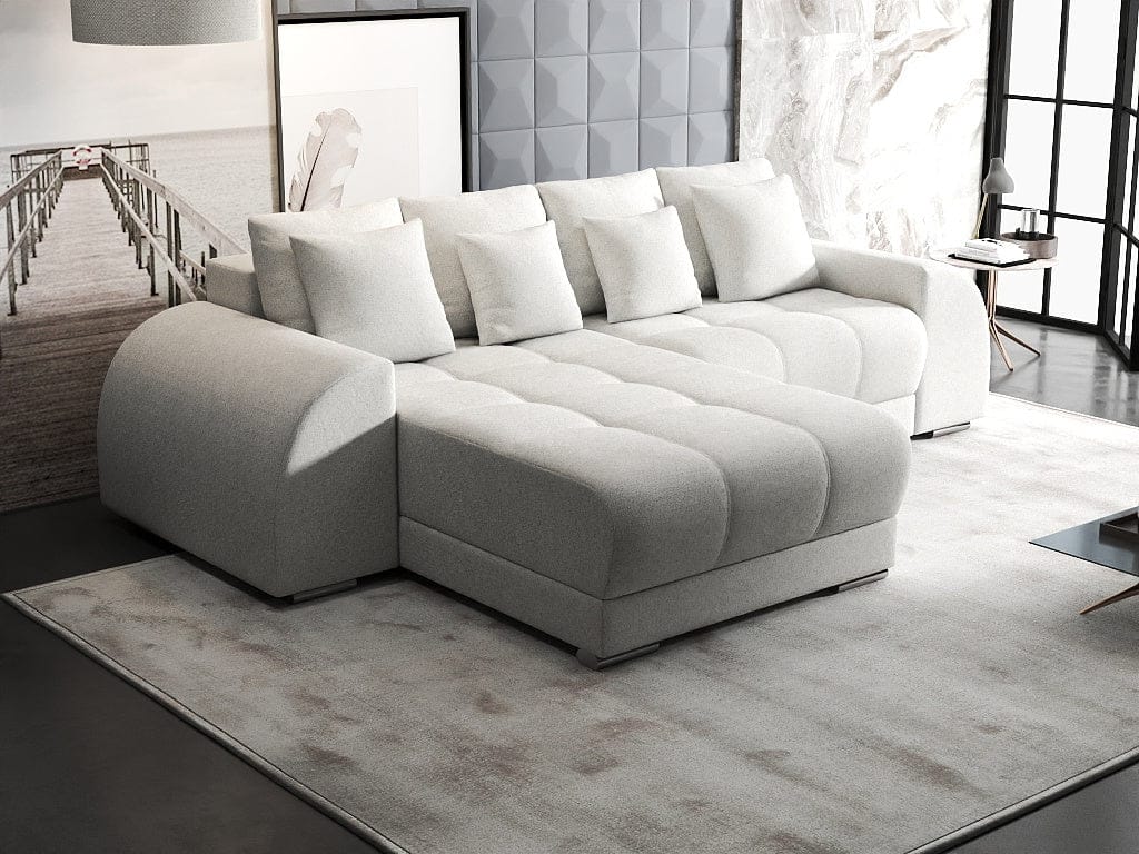 Colțar extensibil dumonde cu ladă de depozitare si sezut confortabil din spuma high-density, Verona Euphoria Ivory 290x185 cm