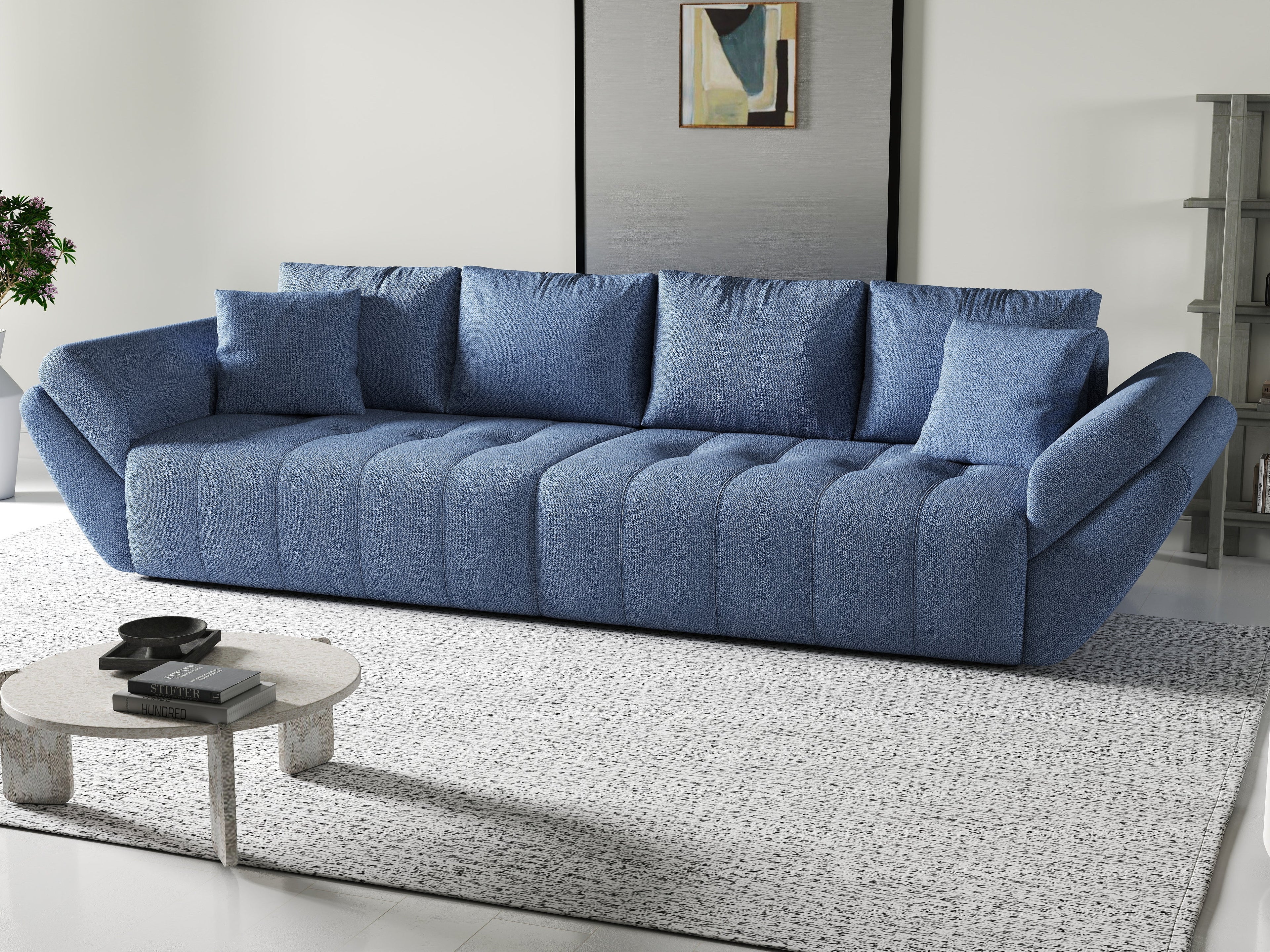 Canapea extensibilă dumonde cu ladă de depozitare si sezut confortabil din spuma high-density, Berlin Enjoy Blue 300x100 cm