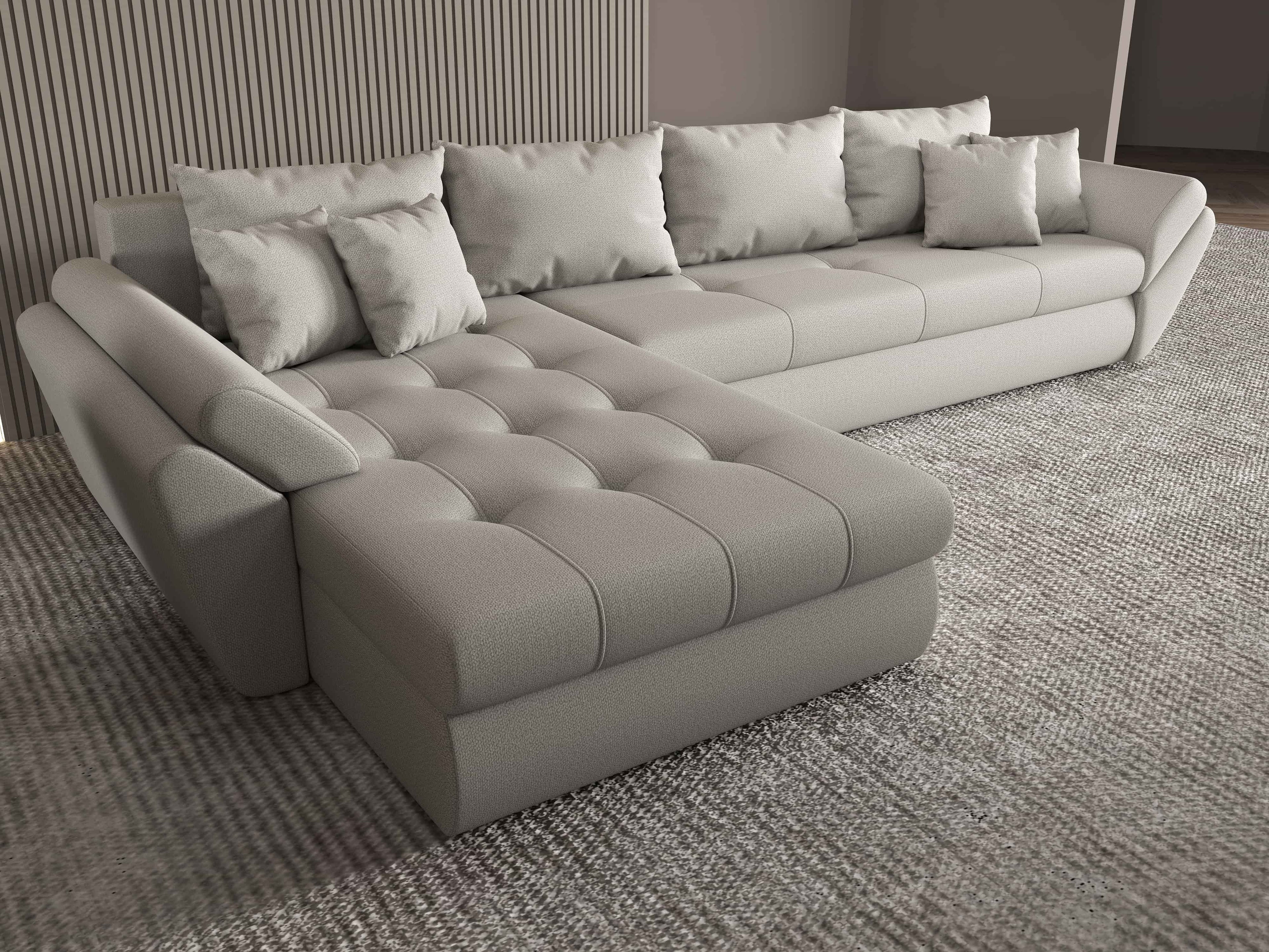 Colțar extensibil dumonde cu ladă de depozitare si sezut confortabil din spuma high-density, Loana XL Enjoy Beige 335x185 cm