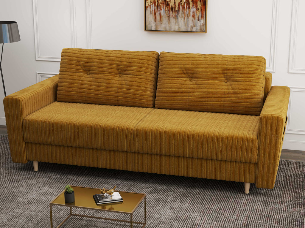 Canapea extensibilă dumonde cu ladă de depozitare si sezut confortabil din spuma high-density, Summer Ambience Mustar 225x100 cm