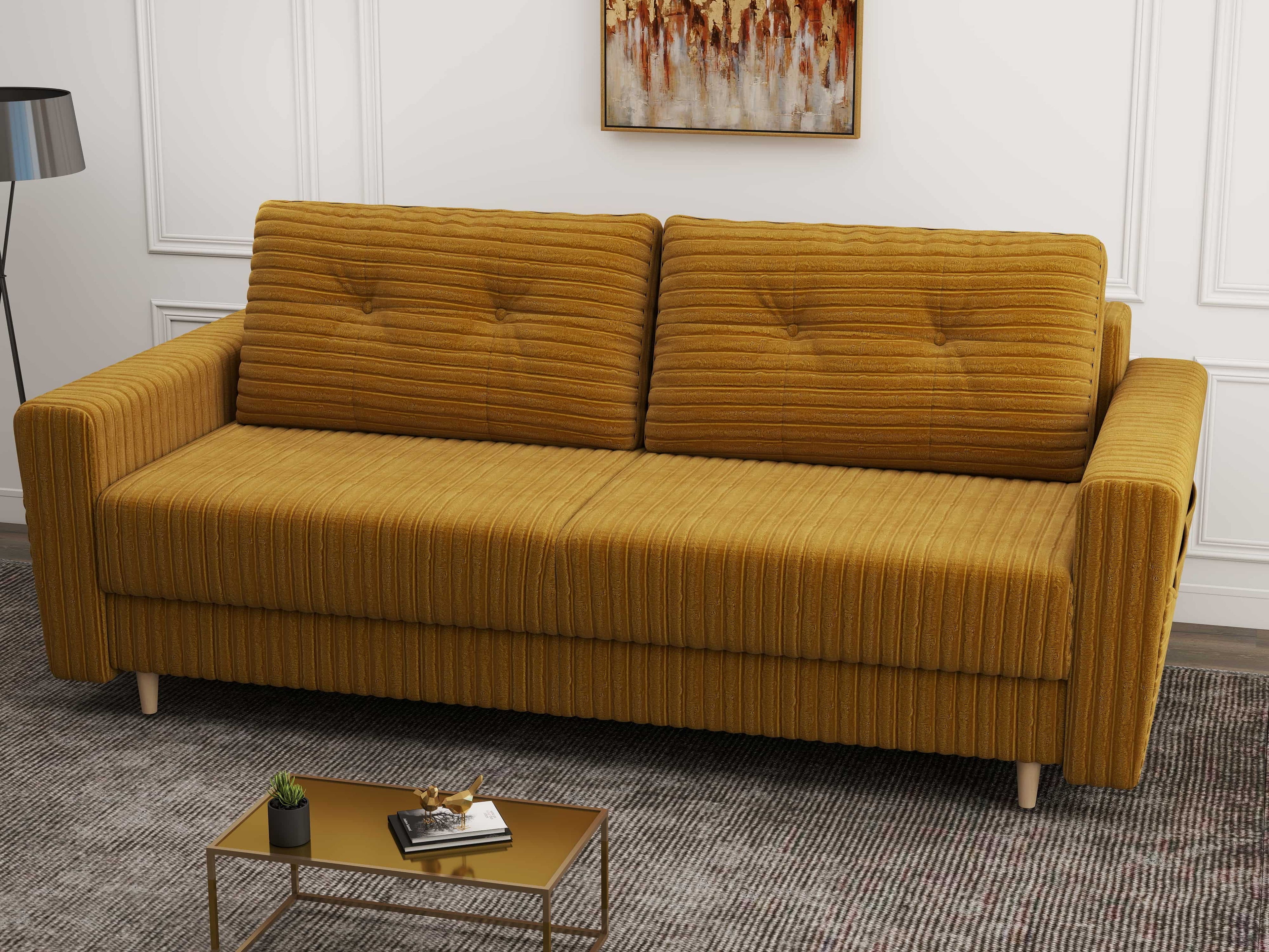 Canapea extensibilă dumonde cu ladă de depozitare si sezut confortabil din spuma high-density, Summer Ambience Mustar 225x100 cm