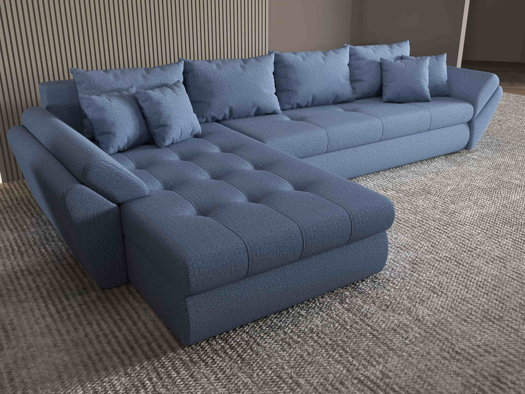 Colțar extensibil dumonde cu ladă de depozitare si sezut confortabil din spuma high-density, Loana XL Enjoy Albastru 335x185 cm