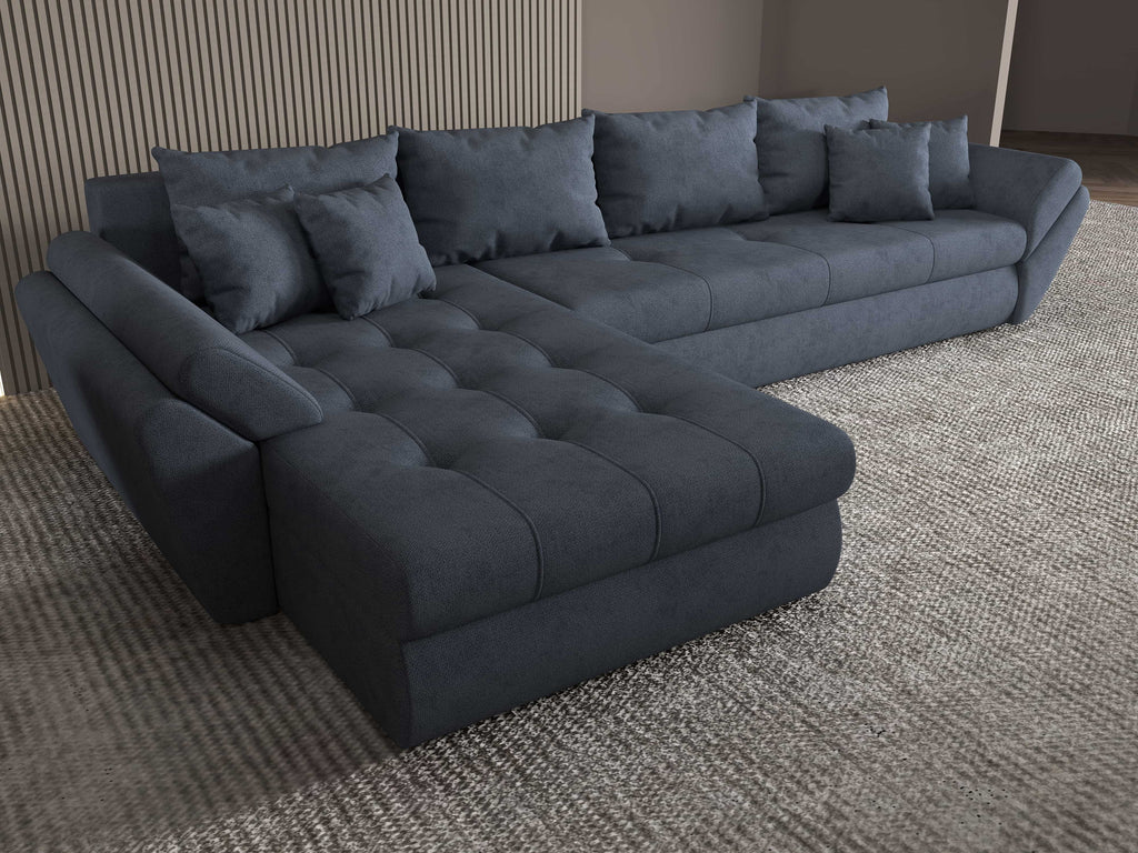 Colțar extensibil dumonde cu ladă de depozitare si sezut confortabil din spuma high-density, Loana XL Enjoy Antracit 335x185 cm