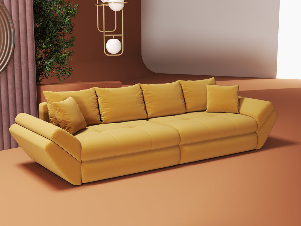 Canapea extensibilă dumonde cu ladă de depozitare si sezut confortabil din spuma high-density, Loana Royal Mustar 300x100 cm