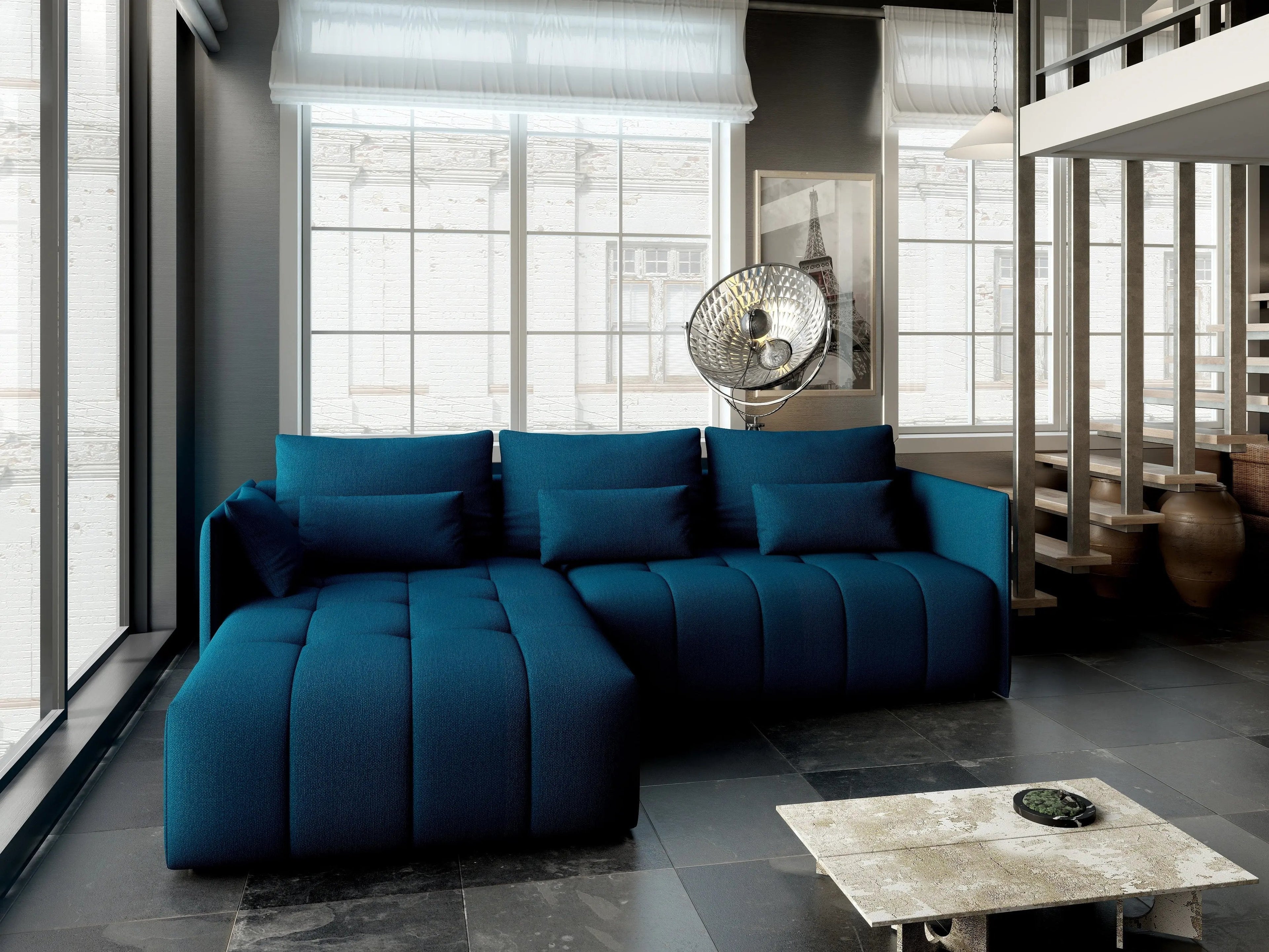 Colțar extensibil dumonde cu ladă de depozitare si sezut confortabil din spuma high-density, Malta Enjoy Petrol 235x185 cm