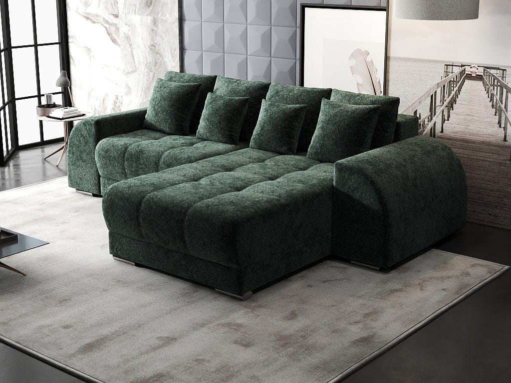 Colțar extensibil dumonde cu ladă de depozitare si sezut confortabil din spuma high-density, Verona Euphoria Verde II 290x185 cm