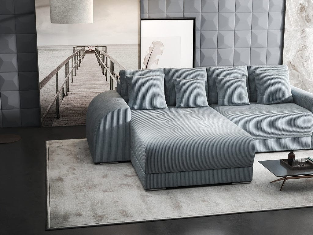 Colțar extensibil dumonde cu ladă de depozitare si sezut confortabil din spuma high-density, Verona Zoom Gri 290x185 cm