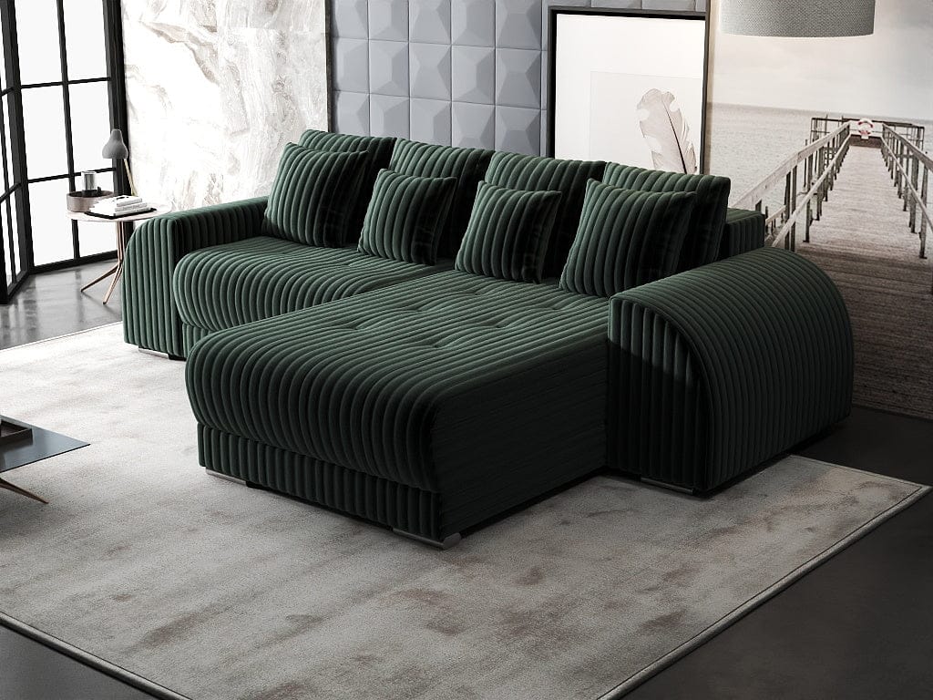 Colțar extensibil dumonde cu ladă de depozitare si sezut confortabil din spuma high-density, Verona Ambience Verde II 290x185 cm