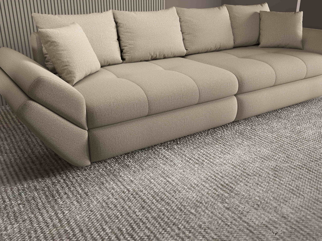 Canapea extensibilă dumonde cu ladă de depozitare si sezut confortabil din spuma high-density, Loana Enjoy Camel 300x100 cm