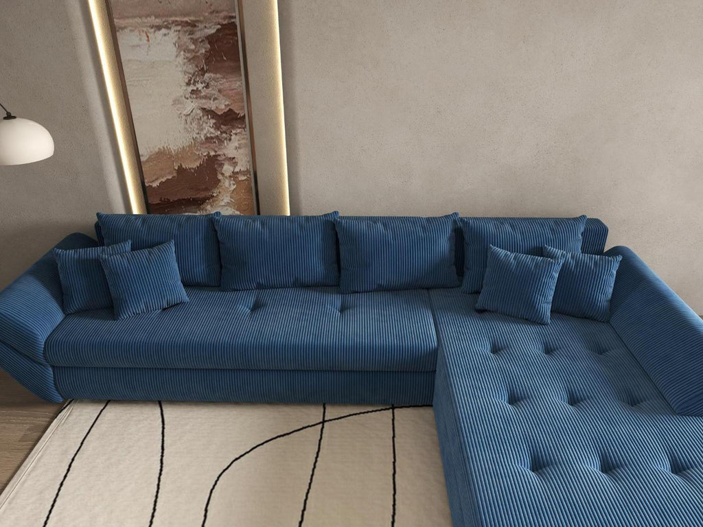 Colțar extensibil dumonde cu ladă de depozitare si sezut confortabil din spuma high-density, Loana XL Zoom Albastru II 335x185 cm