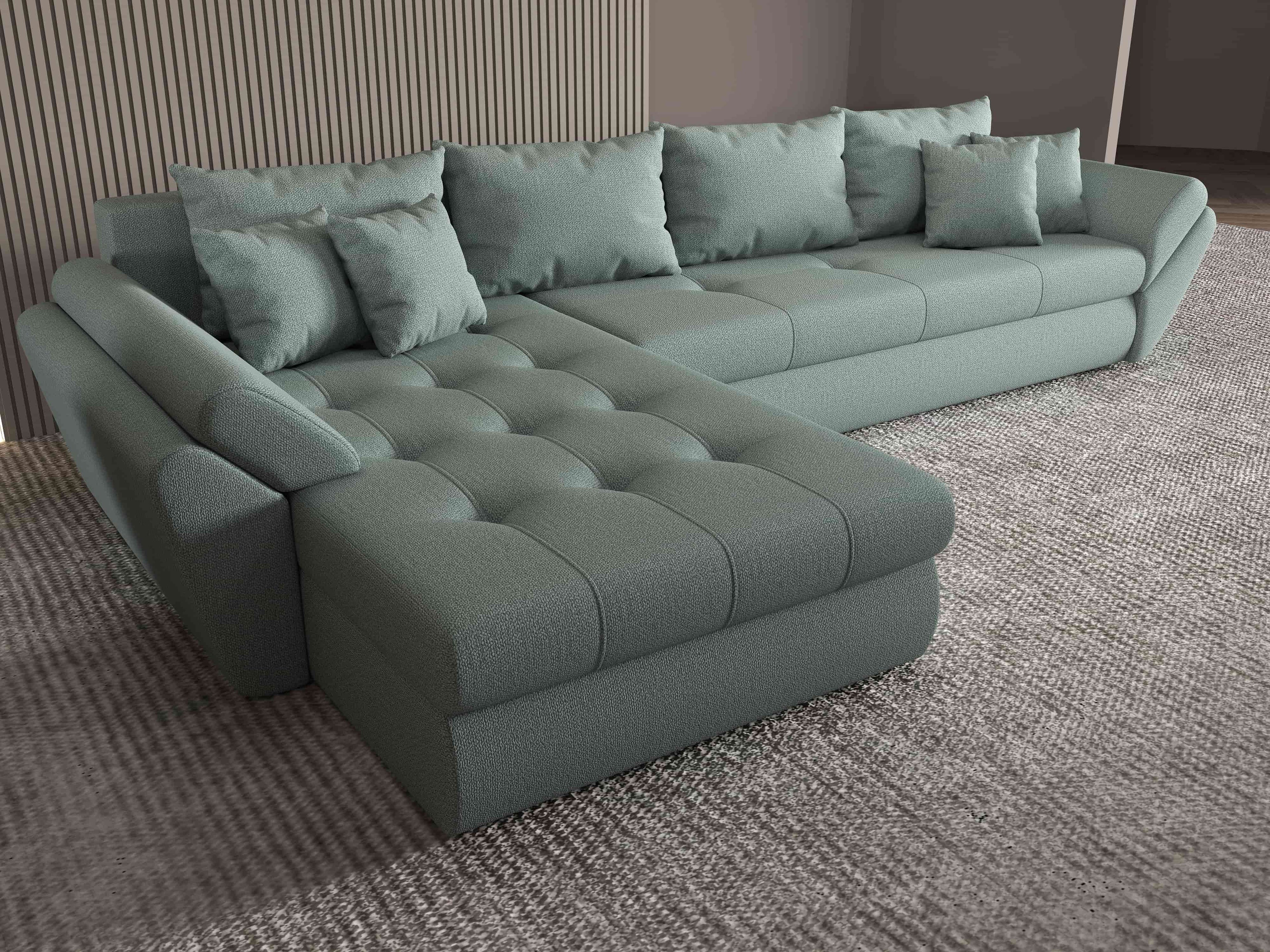 Colțar extensibil dumonde cu ladă de depozitare si sezut confortabil din spuma high-density, Loana XL Enjoy Mint 335x185 cm