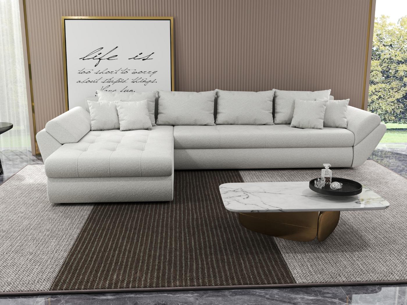 Colțar extensibil dumonde cu ladă de depozitare si sezut confortabil din spuma high-density, Loana XL Euphoria Ivory 335x185 cm