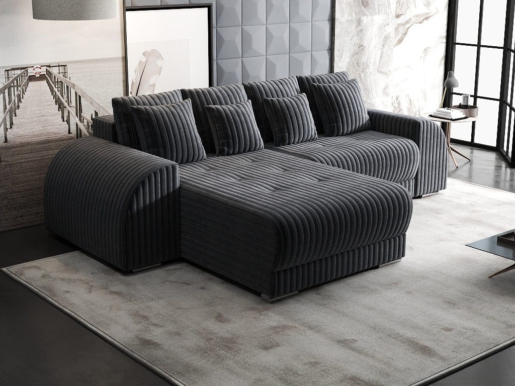 Colțar extensibil dumonde cu ladă de depozitare si sezut confortabil din spuma high-density, Verona Ambience Gri 290x185 cm