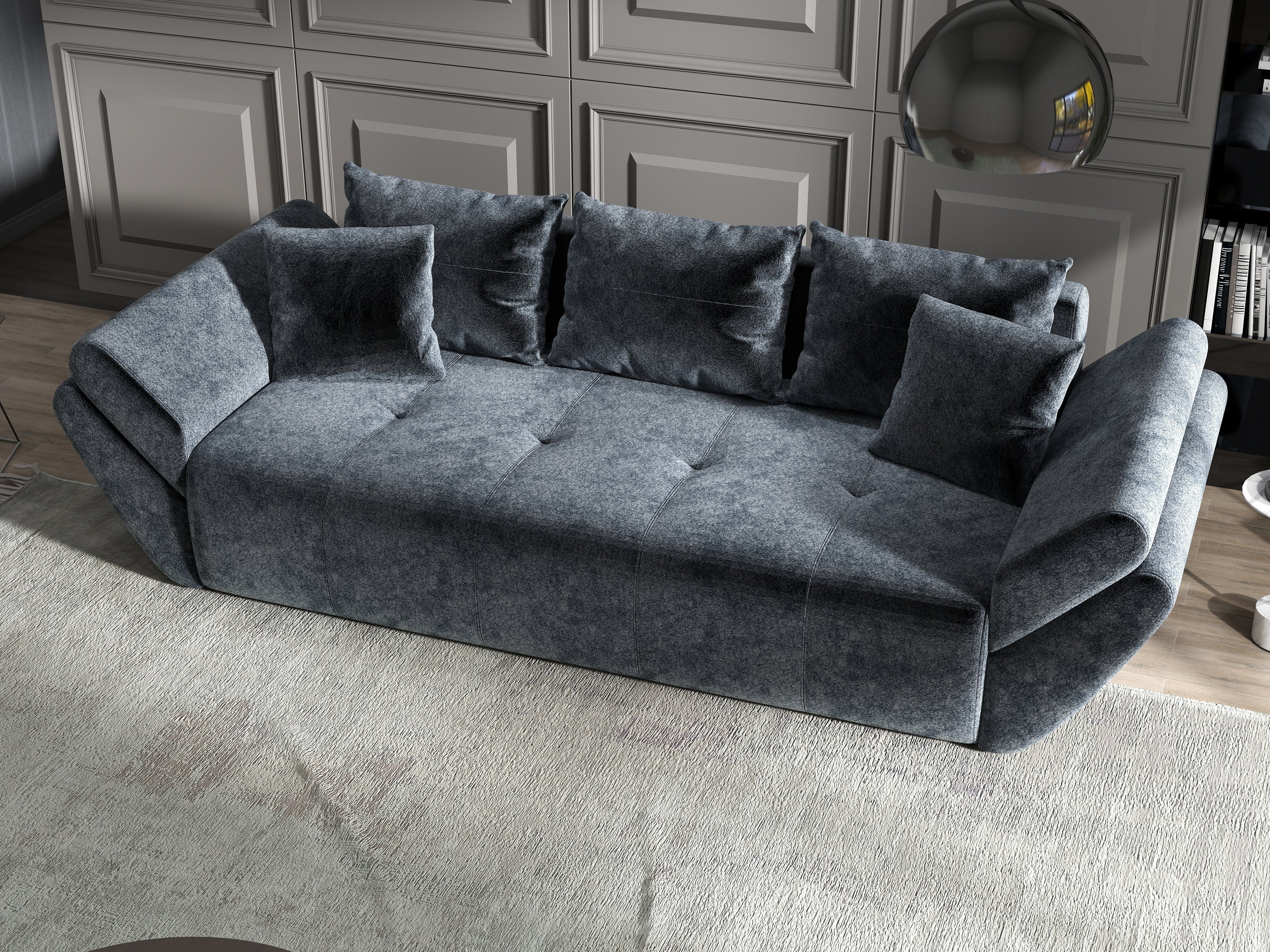 Canapea extensibilă dumonde cu ladă de depozitare si sezut confortabil din spuma high-density, Berlin Euphoria Grafit 250x100 cm