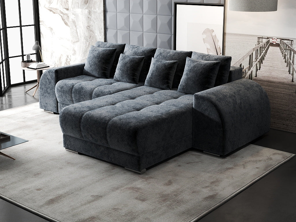 Colțar extensibil dumonde cu ladă de depozitare si sezut confortabil din spuma high-density, Verona Euphoria Grafit II 290x185 cm