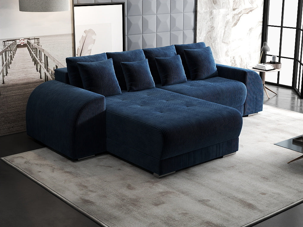Colțar extensibil dumonde cu ladă de depozitare si sezut confortabil din spuma high-density, Verona Zoom Albastru 290x185 cm