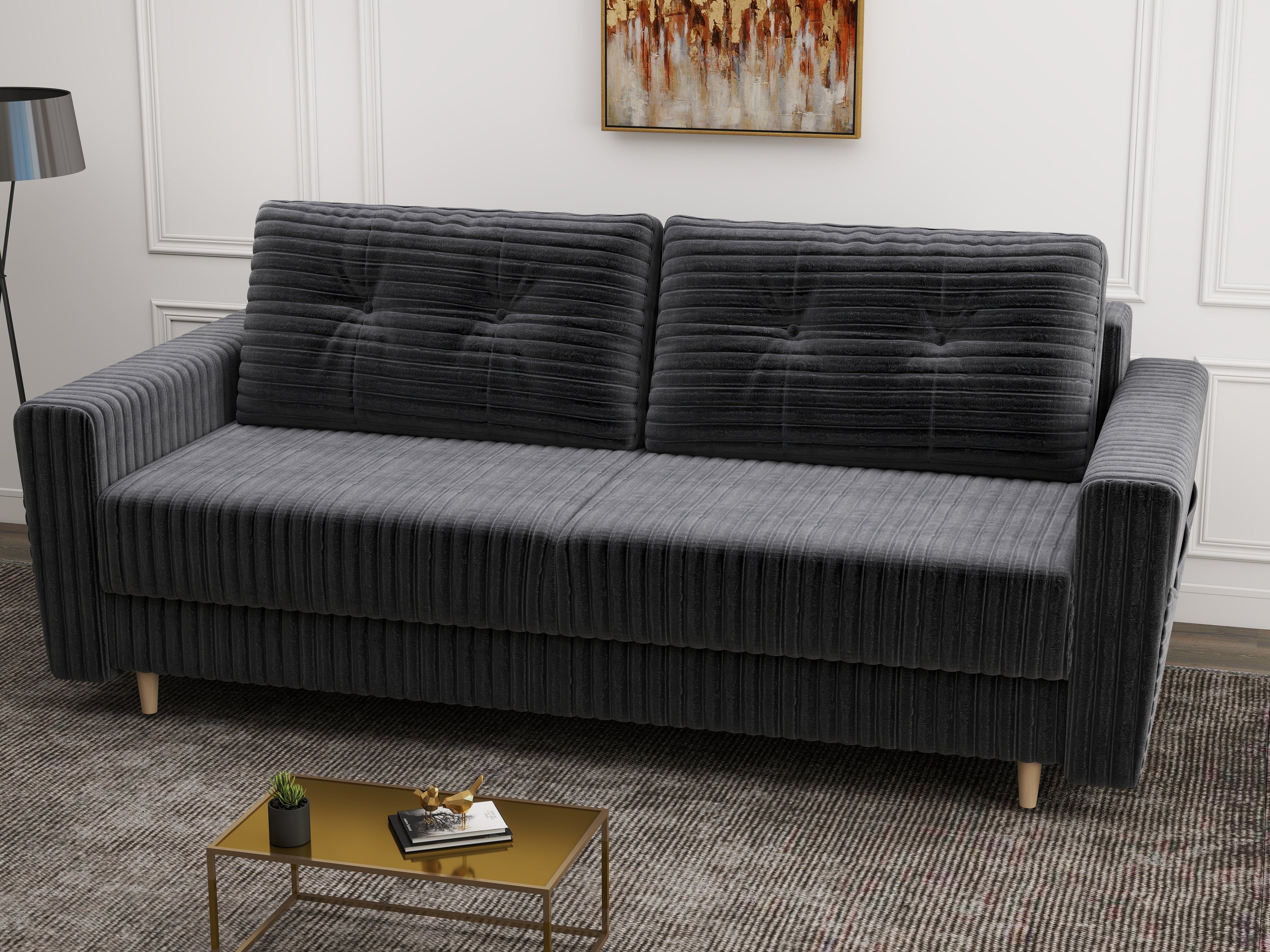 Canapea extensibilă dumonde cu ladă de depozitare si sezut confortabil din spuma high-density, Summer Ambience Gri 225x100 cm
