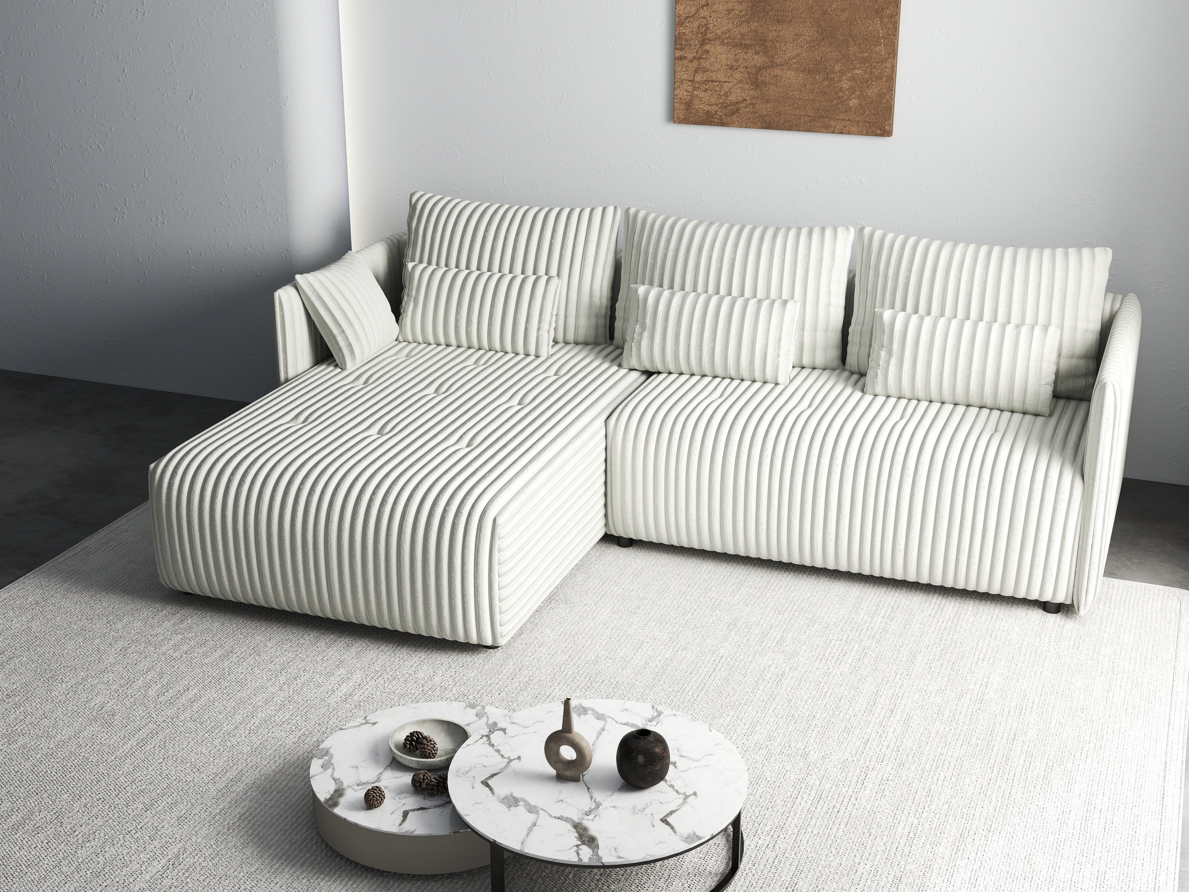 Colțar extensibil dumonde cu ladă de depozitare si sezut confortabil din spuma high-density, Malta Ambience White 235x185 cm