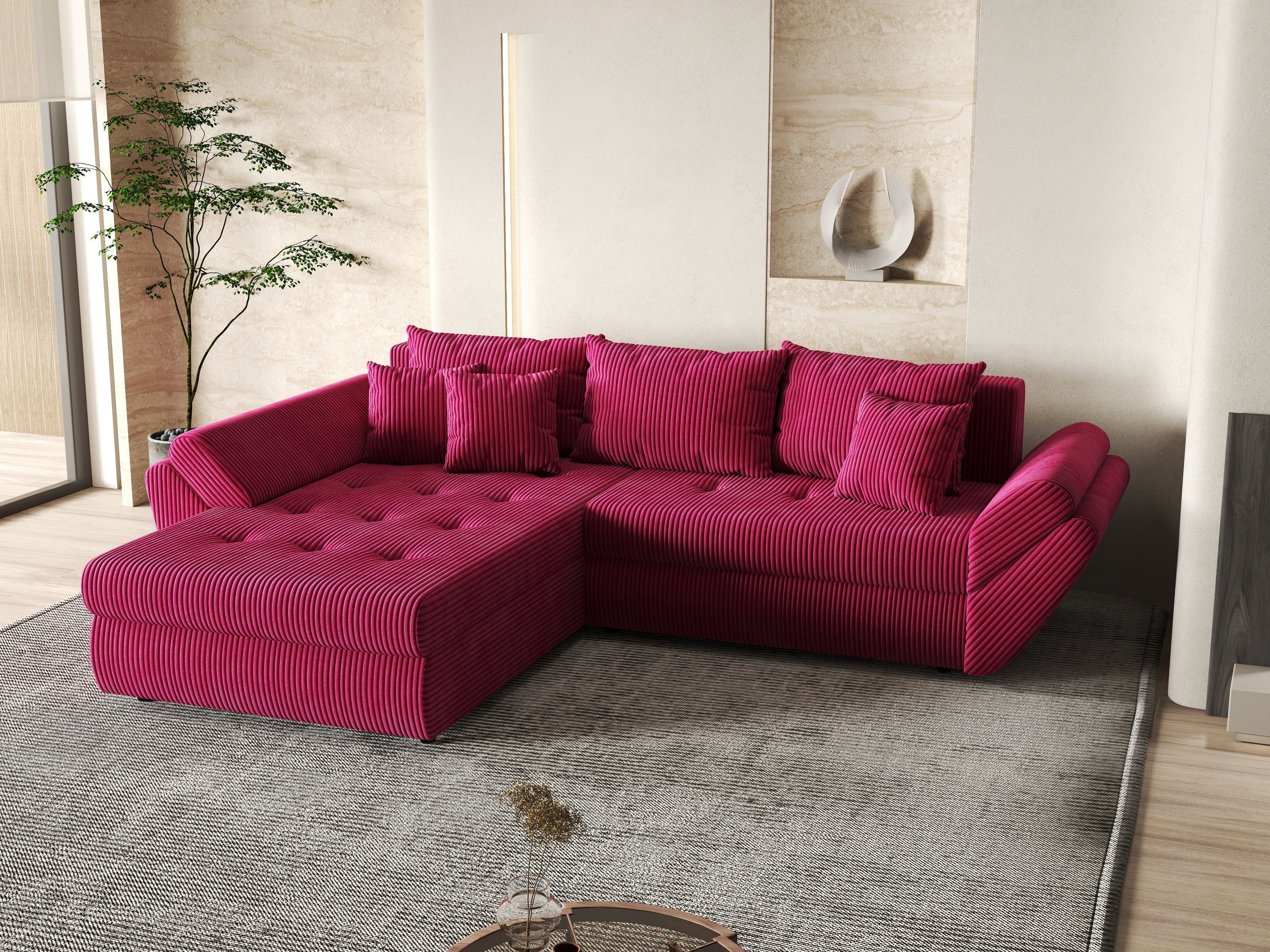 Colțar extensibil dumonde cu ladă de depozitare si sezut confortabil din spuma high-density, Loana Zoom Red 270x185 cm