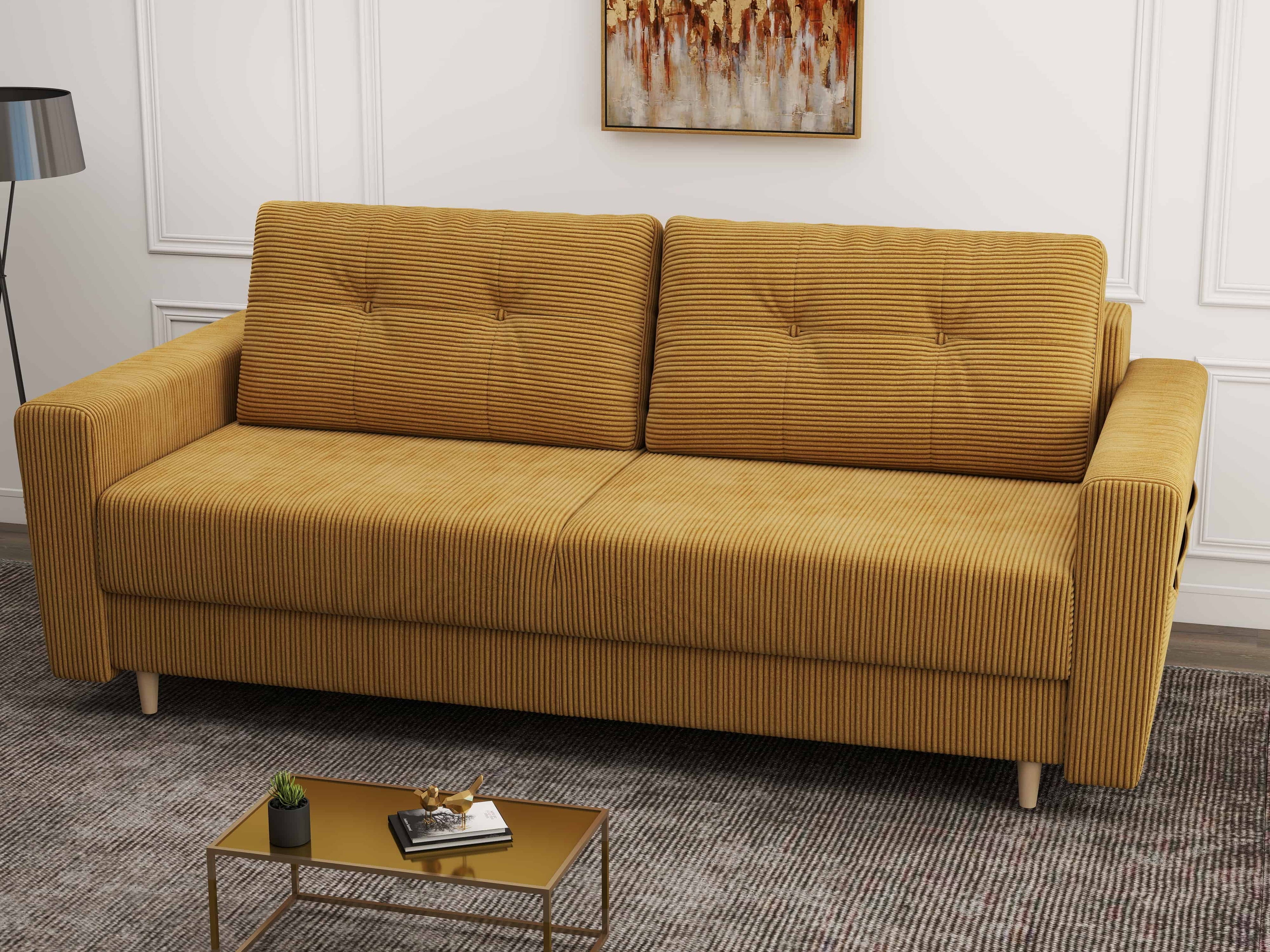 Canapea extensibilă dumonde cu ladă de depozitare si sezut confortabil din spuma high-density, Summer Zoom Mustar 225x100 cm