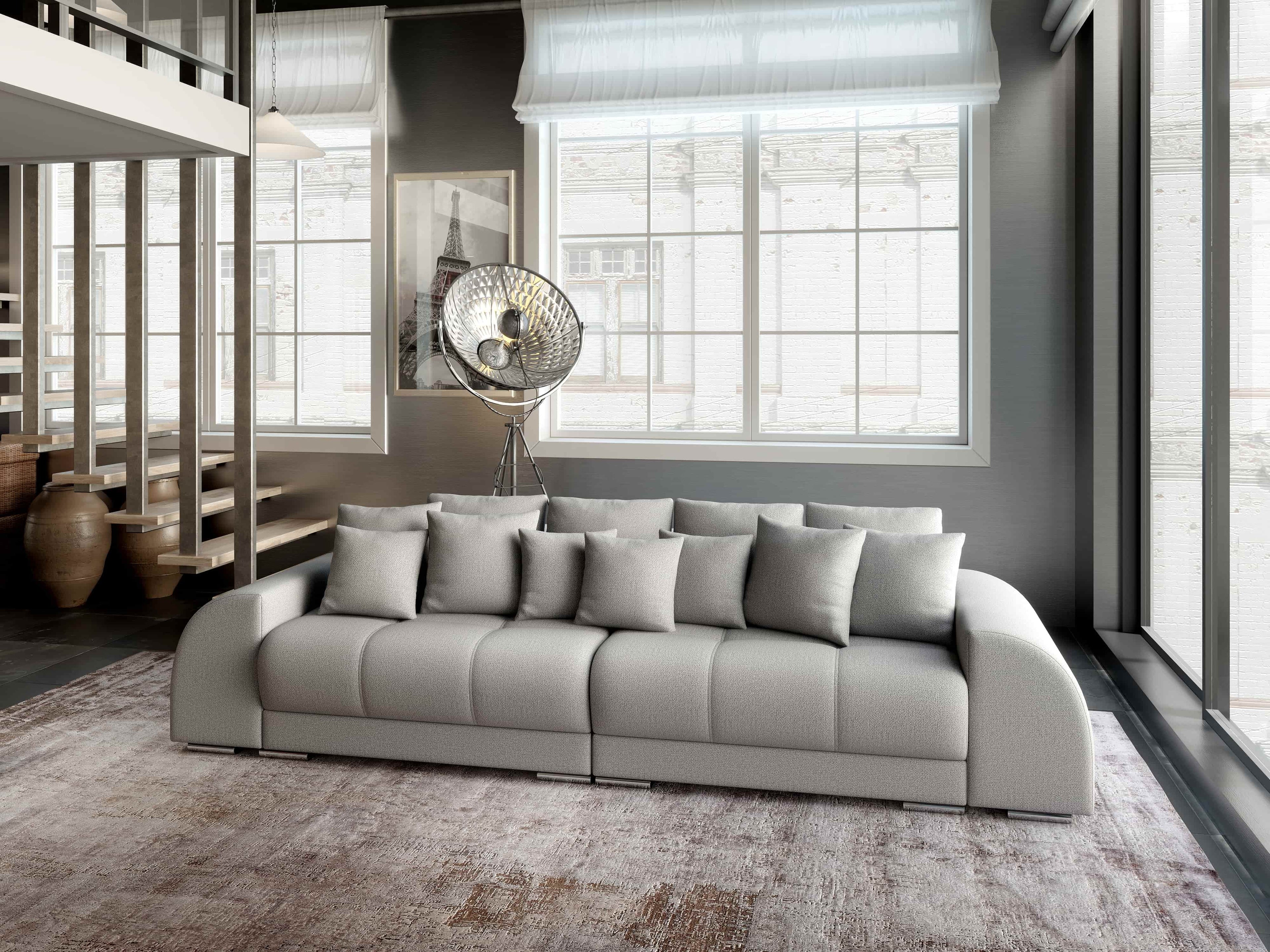 Canapea extensibilă dumonde cu 2 lăzi de depozitare si sezut confortabil din spuma high-density, Verona Enjoy Silver 310x100 cm