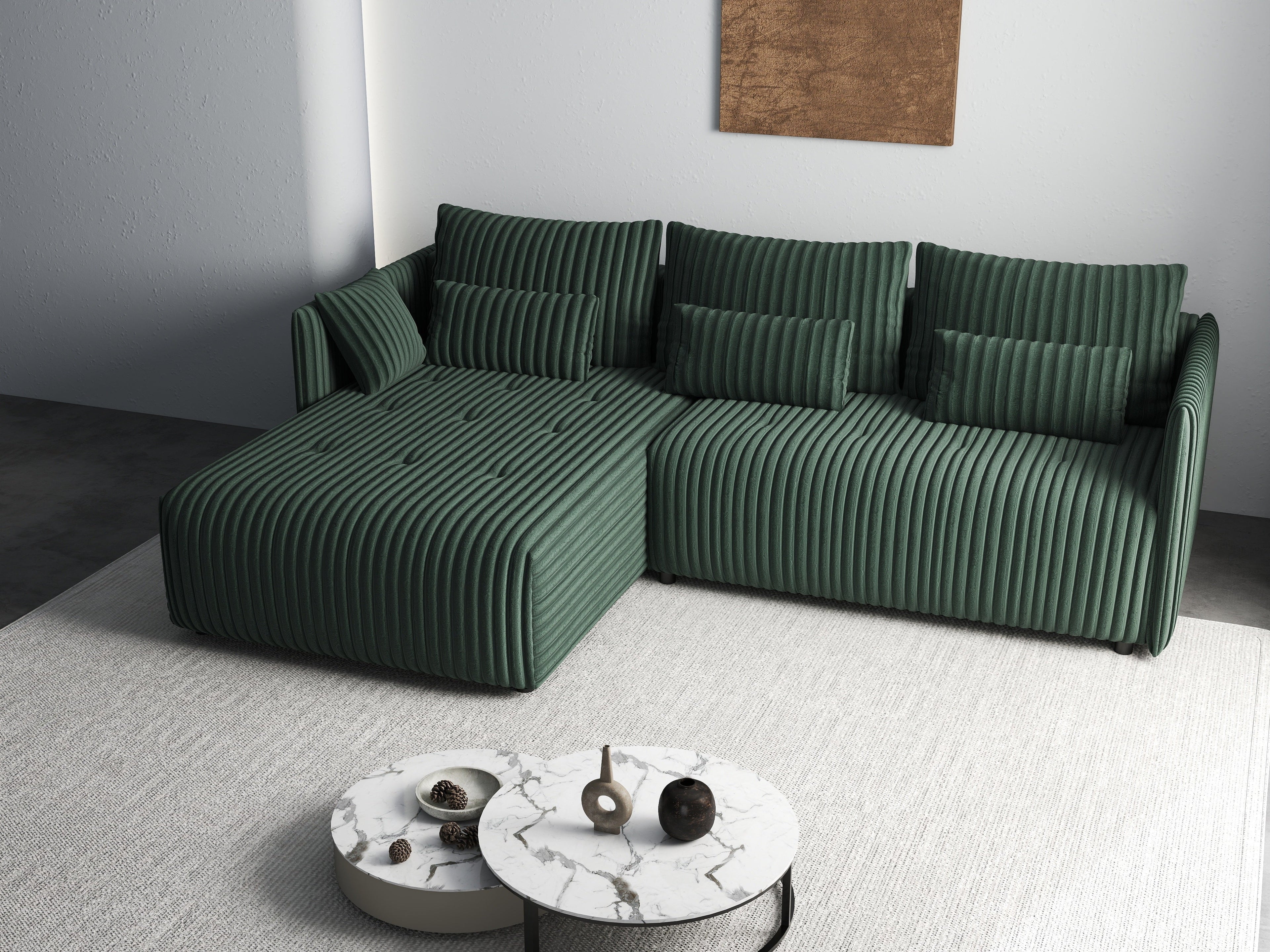 Colțar extensibil dumonde cu ladă de depozitare si sezut confortabil din spuma high-density, Malta Ambience Verde II 235x185 cm