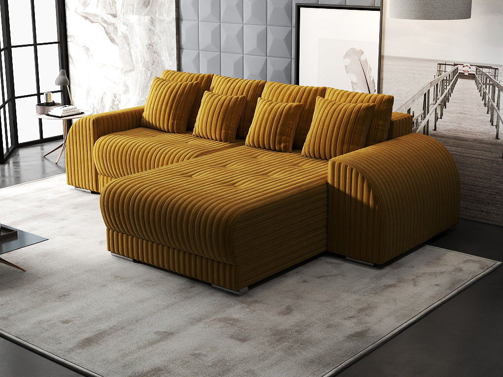 Colțar extensibil dumonde cu ladă de depozitare si sezut confortabil din spuma high-density, Verona Ambience Mustar II 290x185 cm