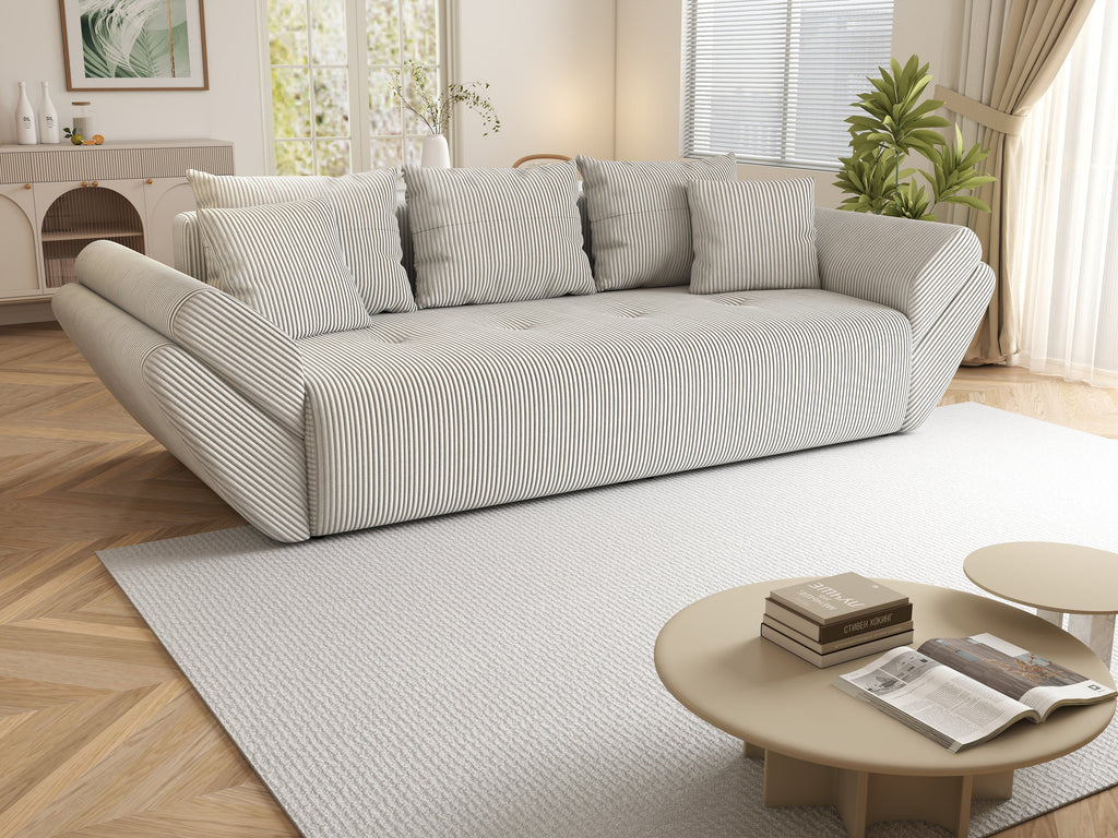 Canapea extensibilă dumonde cu ladă de depozitare si sezut confortabil din spuma high-density, Berlin Zoom Crem 250x100 cm