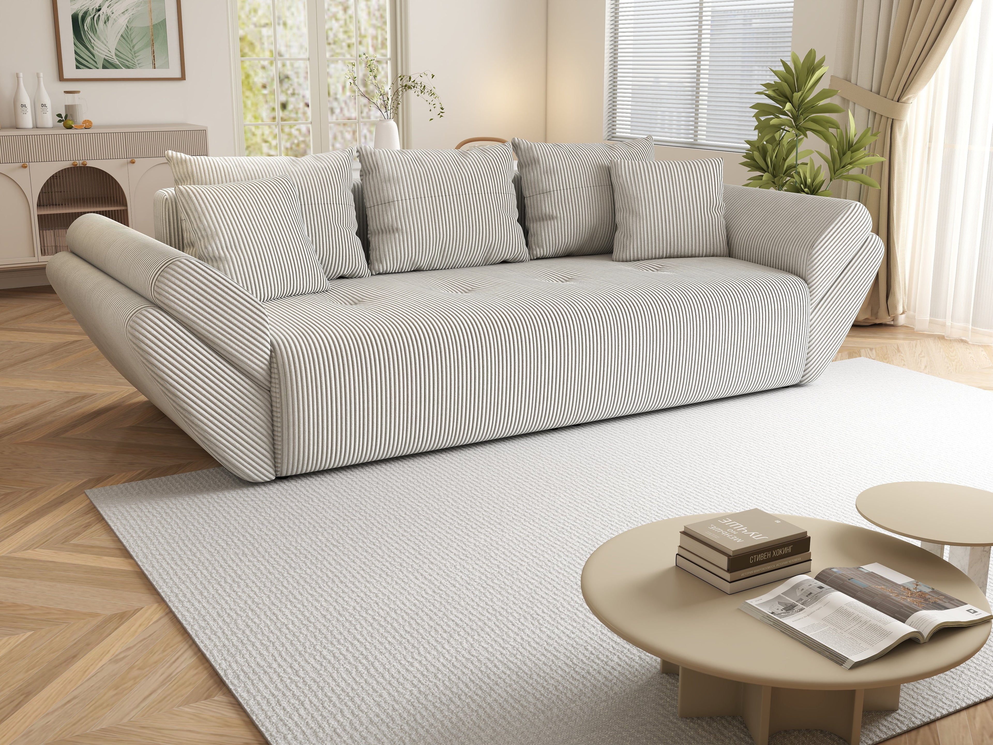 Canapea extensibilă dumonde cu ladă de depozitare si sezut confortabil din spuma high-density, Berlin Zoom Crem 250x100 cm