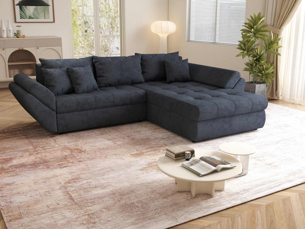 Colțar extensibil dumonde cu ladă de depozitare si sezut confortabil din spuma high-density, Loana Enjoy Antracit II 270x185 cm