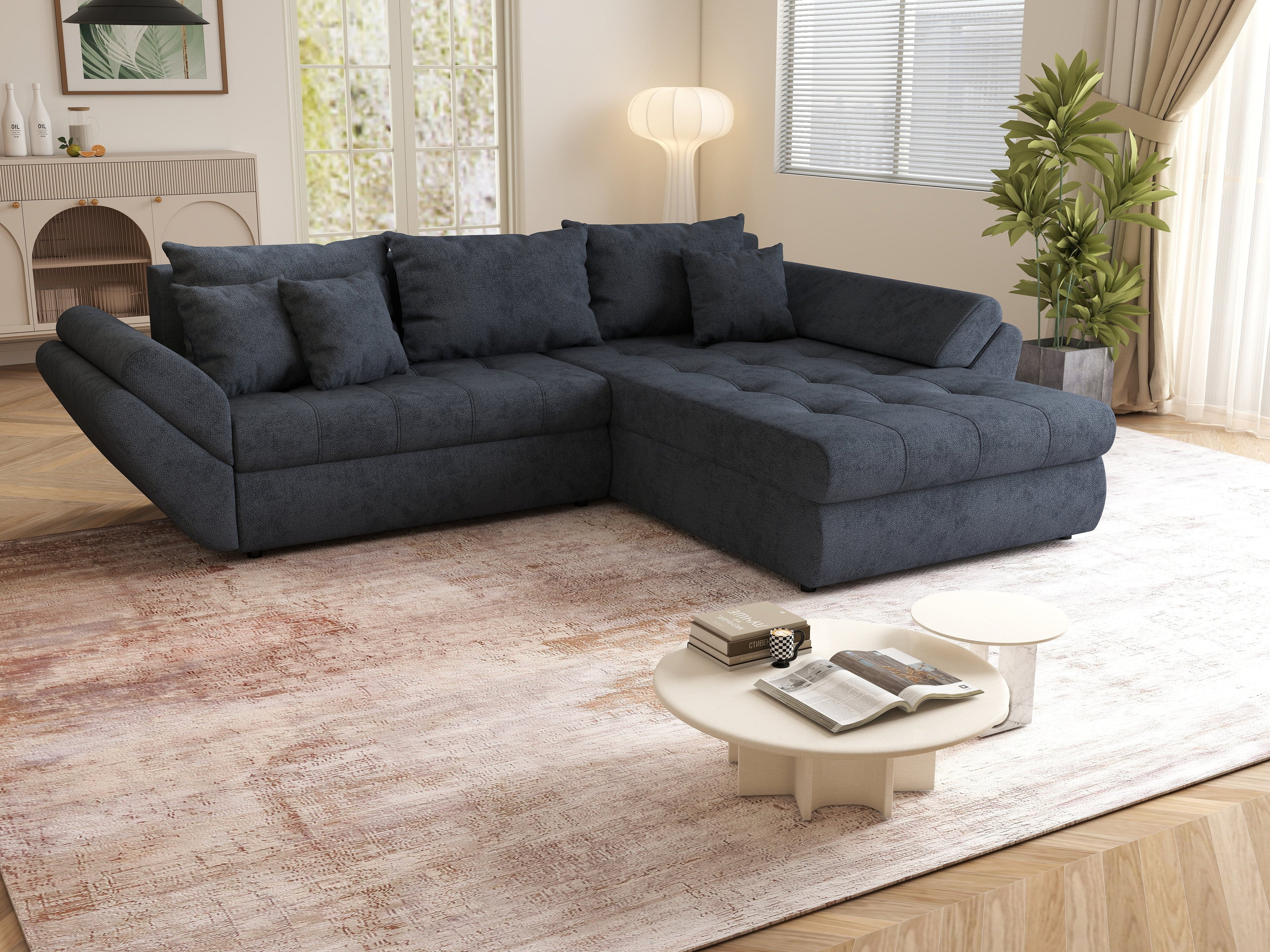 Colțar extensibil dumonde cu ladă de depozitare si sezut confortabil din spuma high-density, Loana Enjoy Antracit II 270x185 cm