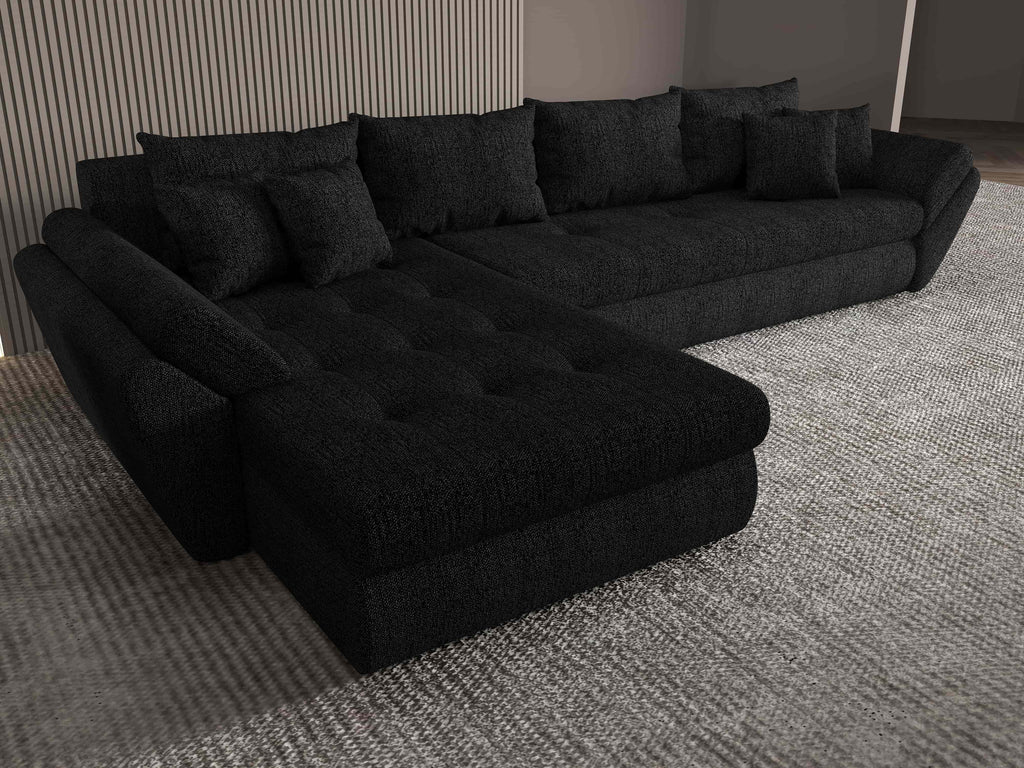 Colțar extensibil dumonde cu ladă de depozitare si sezut confortabil din spuma high-density, Loana XL Enjoy Negru 335x185 cm
