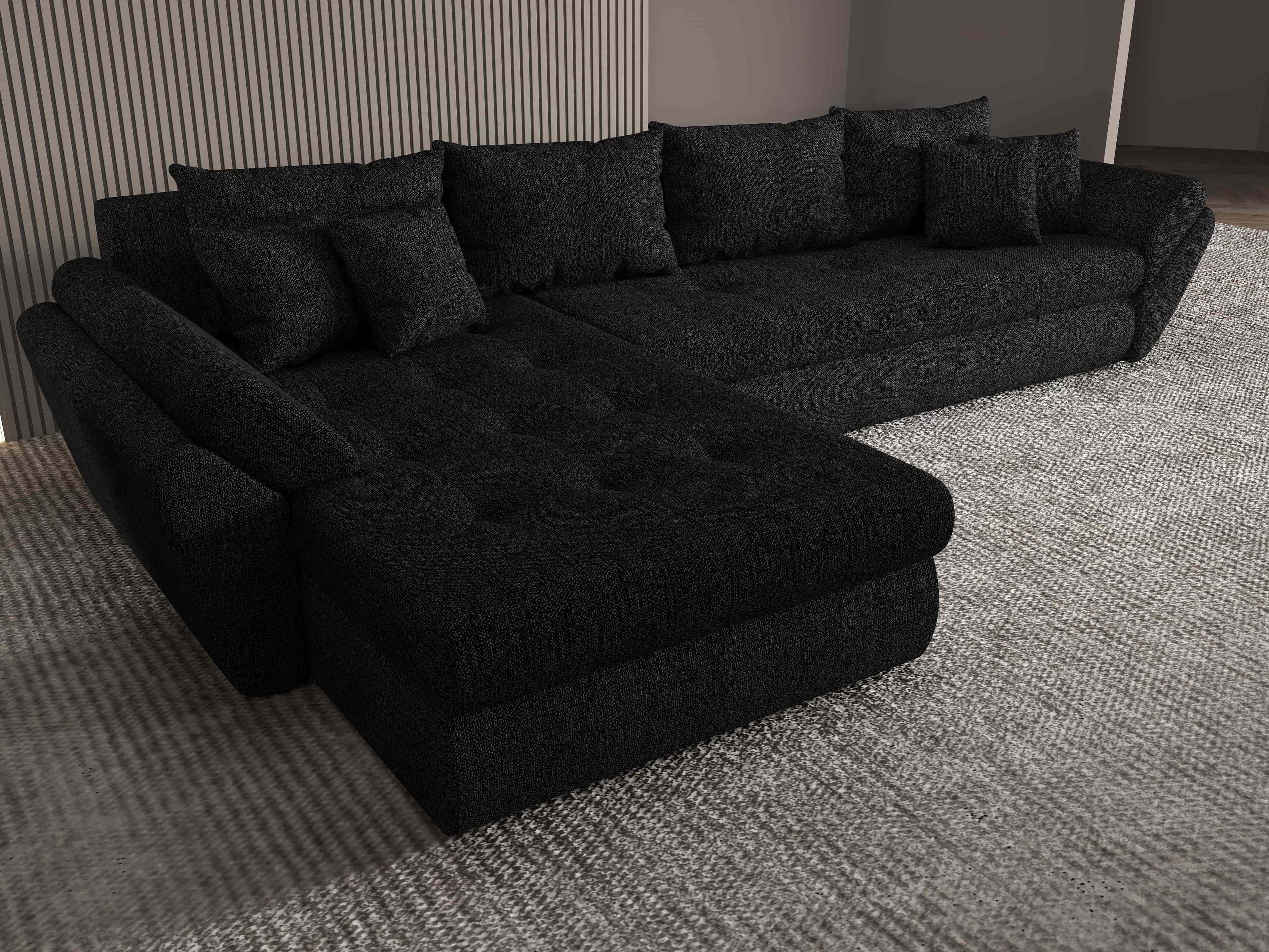 Colțar extensibil dumonde cu ladă de depozitare si sezut confortabil din spuma high-density, Loana XL Enjoy Negru 335x185 cm