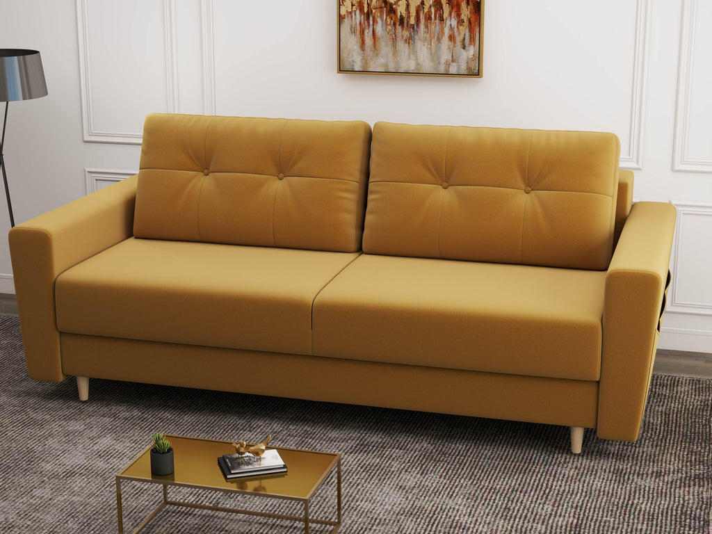 Canapea extensibilă dumonde cu ladă de depozitare si sezut confortabil din spuma high-density, Summer Royal Mustar 225x100 cm